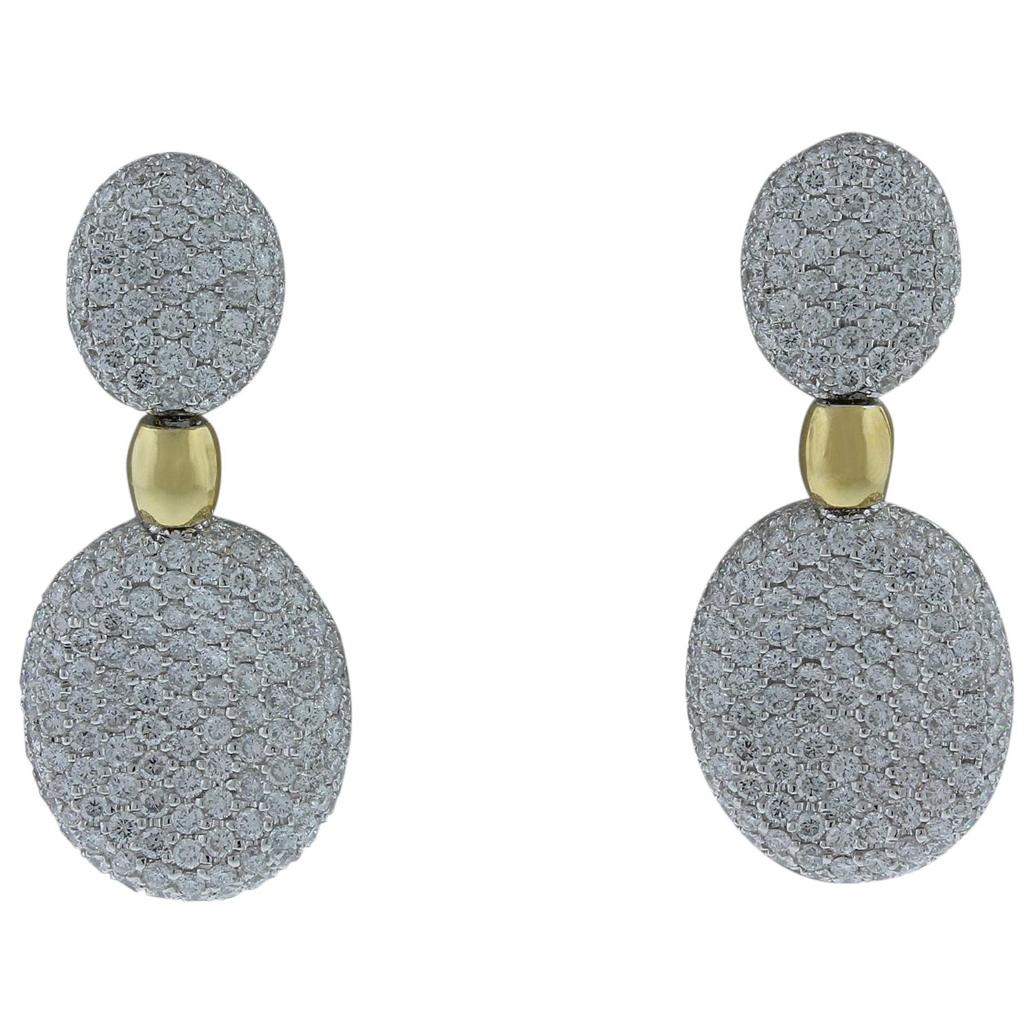 Diamond Two-Tone Gold Drop Earrings For Sale