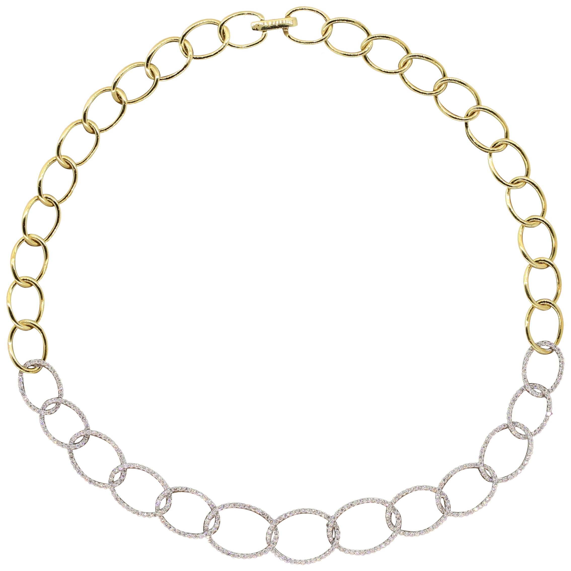 Diamond Two-Tone Gold Hoop Link Necklace