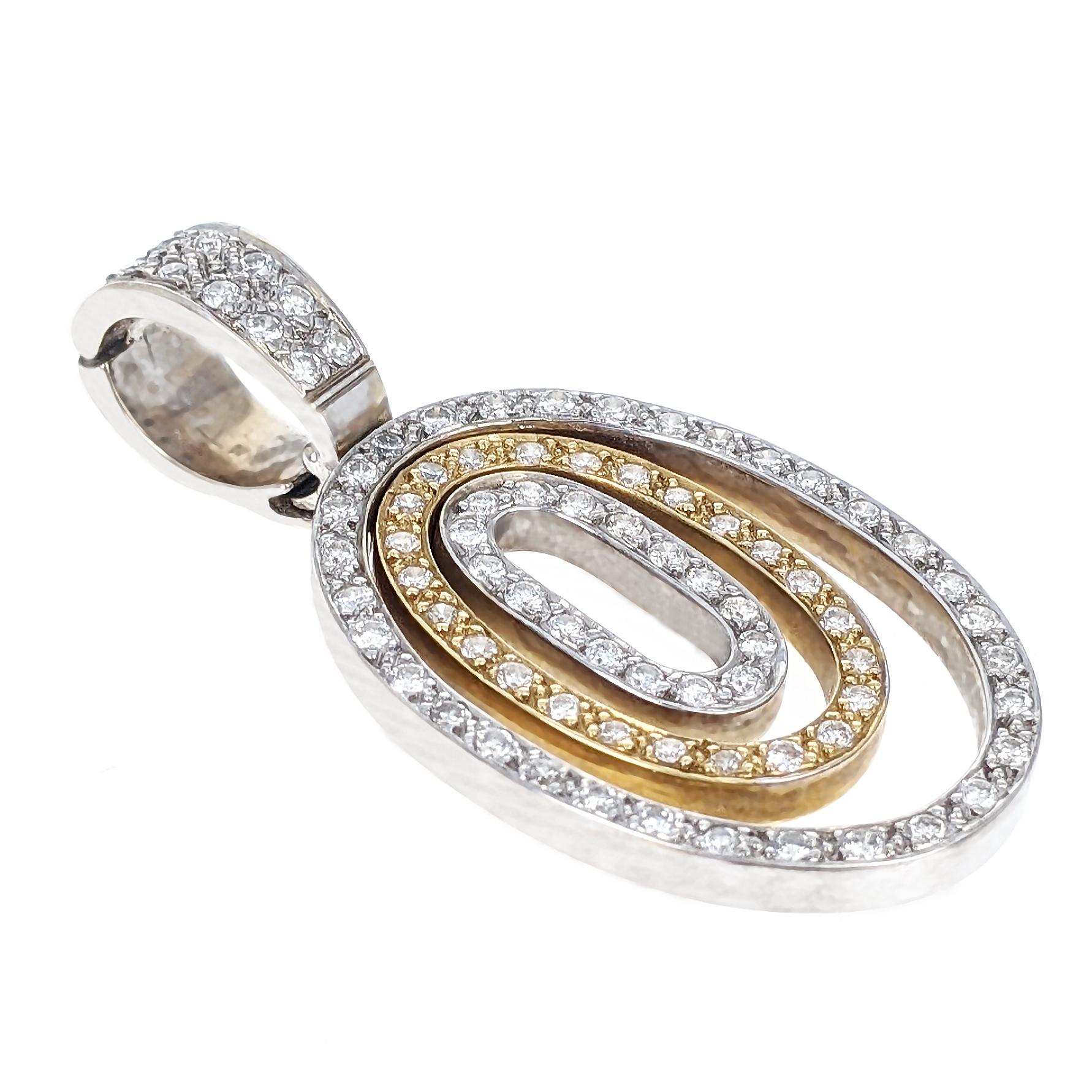 Round Cut Diamond Two-Tone Gold Oval Pendant