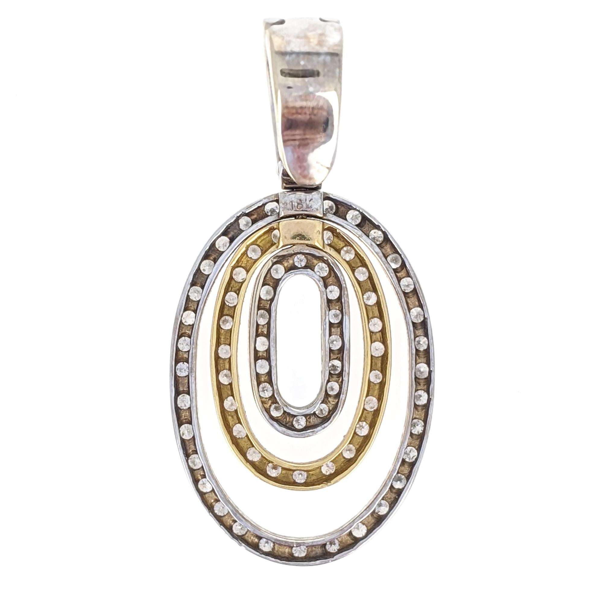 Women's or Men's Diamond Two-Tone Gold Oval Pendant