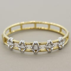 Diamond Two-Tone Gold and Platinum Bangle Bracelet