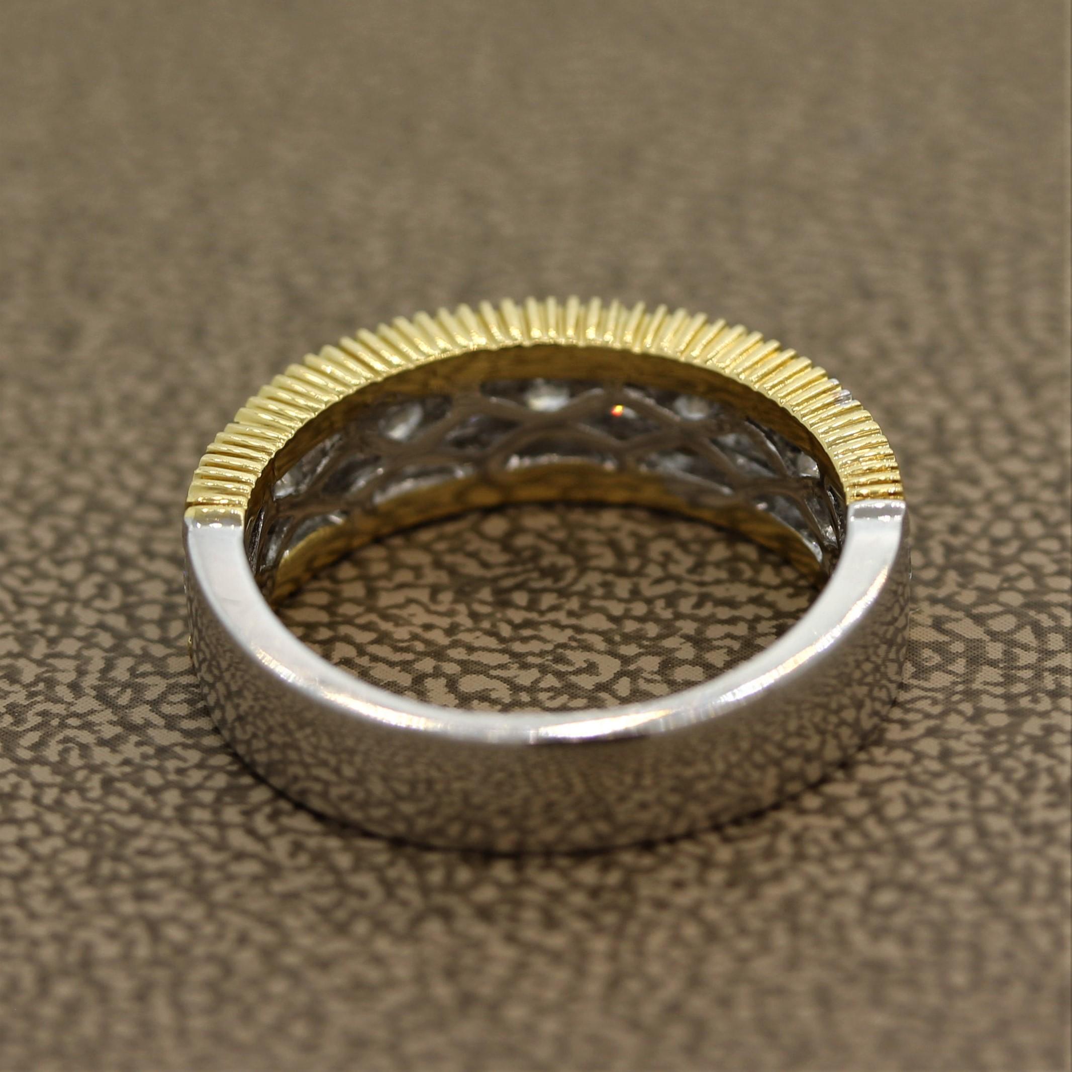 Diamond Two-Tone Gold Ring Band In New Condition For Sale In Beverly Hills, CA