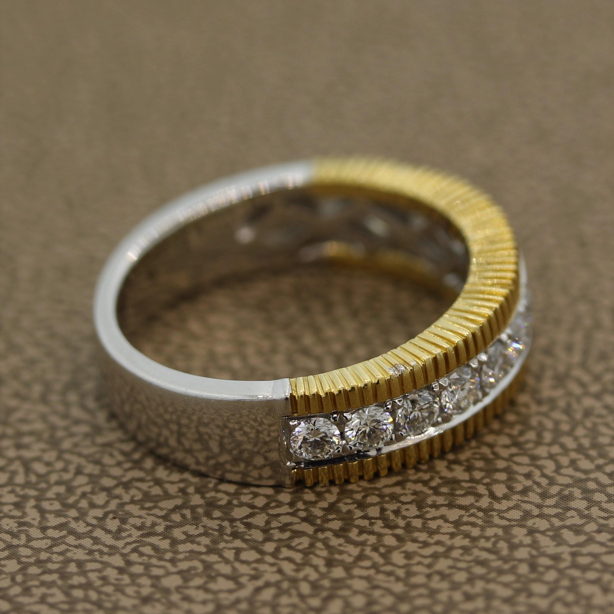 Women's Diamond Two-Tone Gold Ring Band For Sale