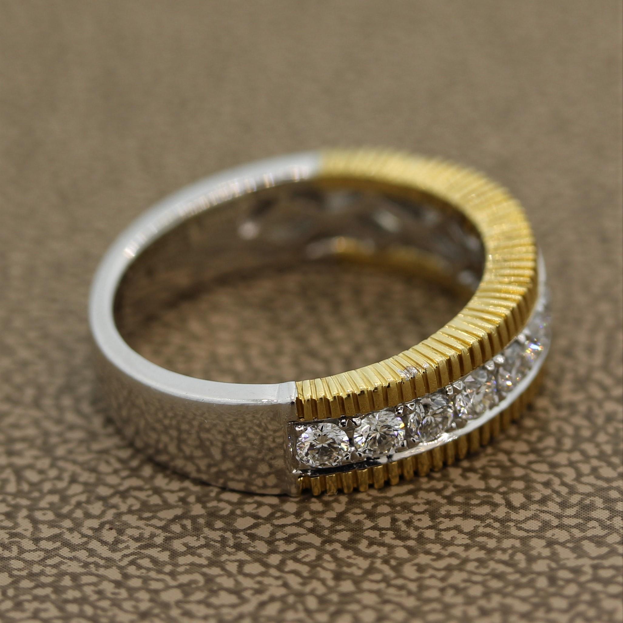 Diamond Two-Tone Gold Ring Band For Sale 2