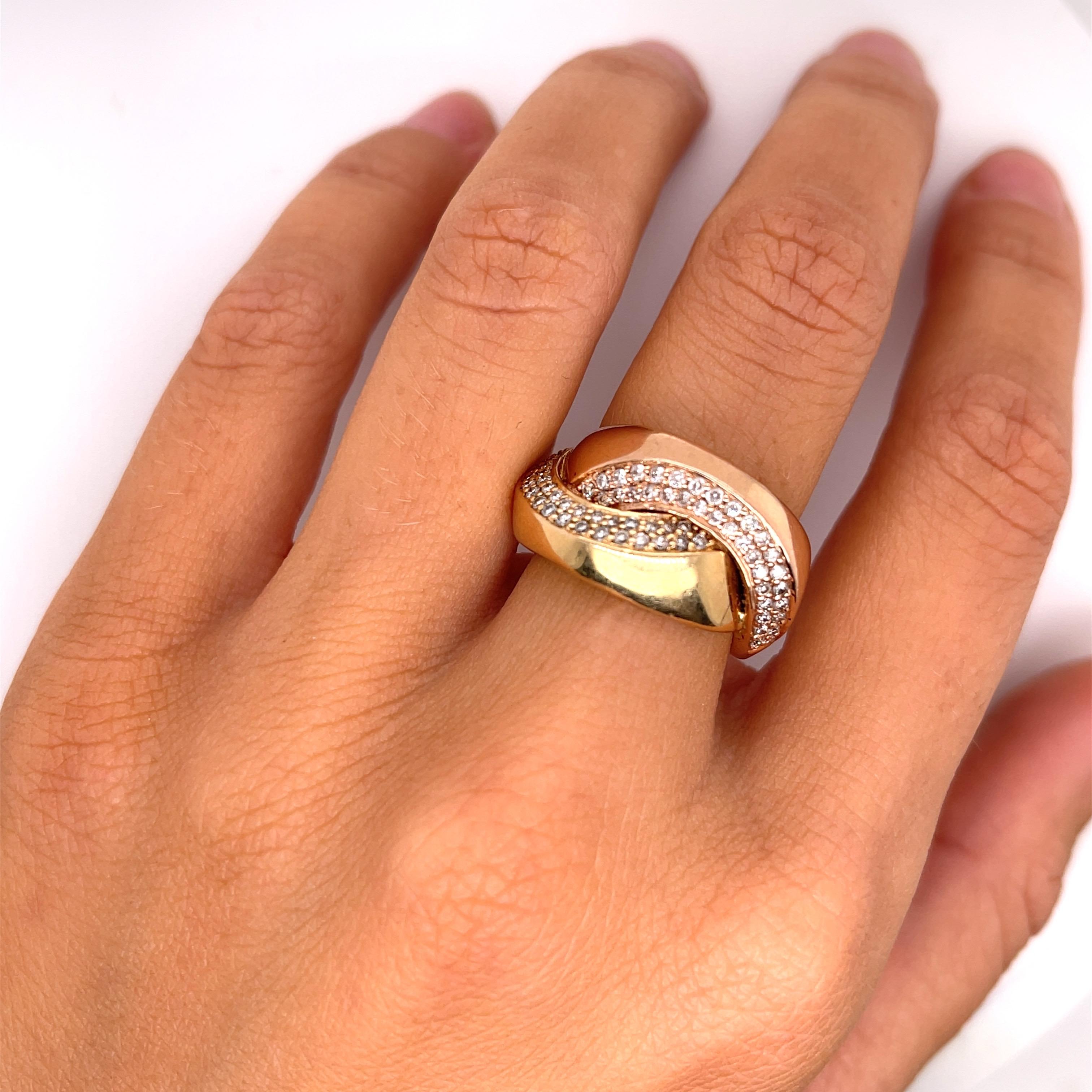 Diamantring aus zweifarbigem Gold, 10 Gramm 0,75 Karat 14 Karat Damen