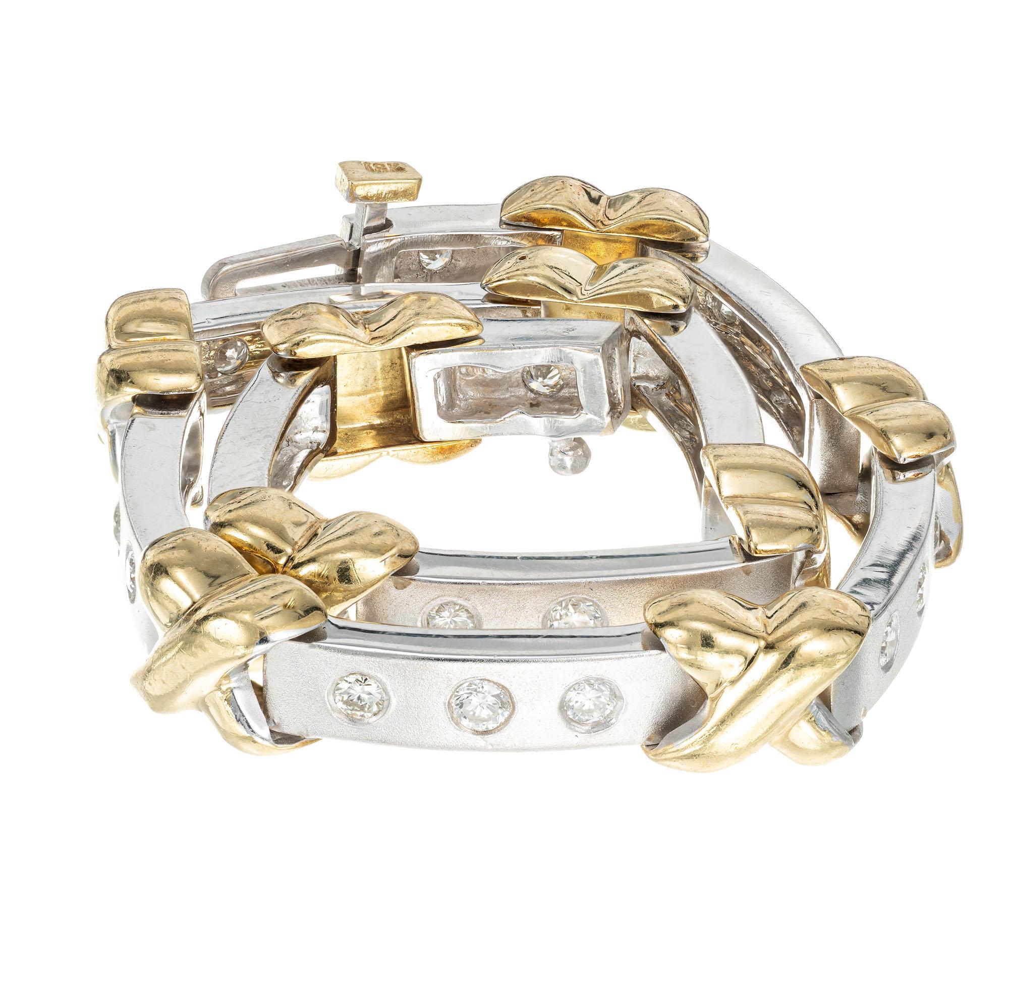 Diamant-Zweifarbiges Gold ''X'' Armbänder (Rundschliff) im Angebot