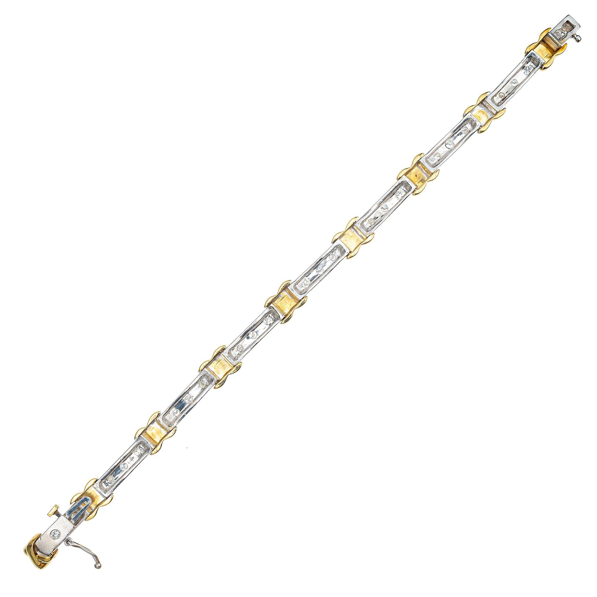 Diamond Two-Tone Gold ''X'' Bracelet In Good Condition For Sale In Stamford, CT