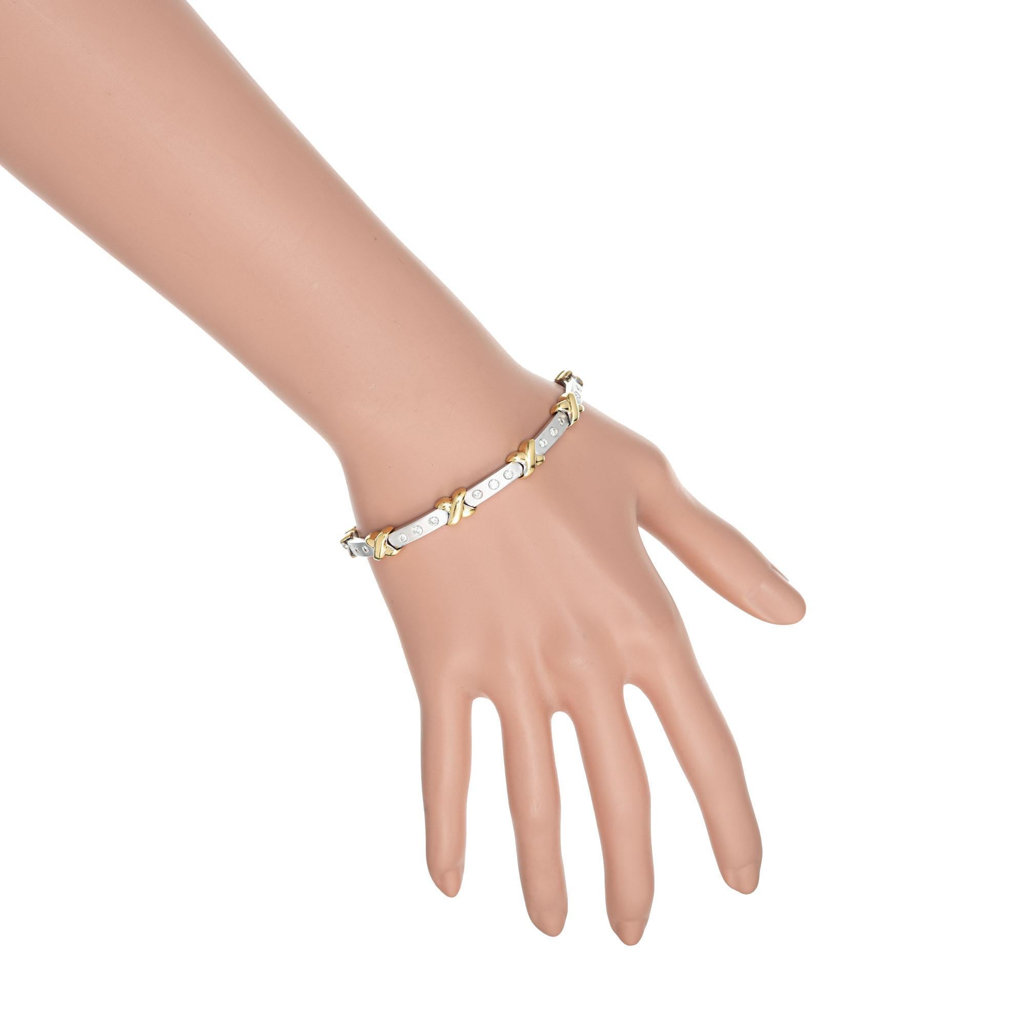Diamond Two-Tone Gold ''X'' Bracelet For Sale 1