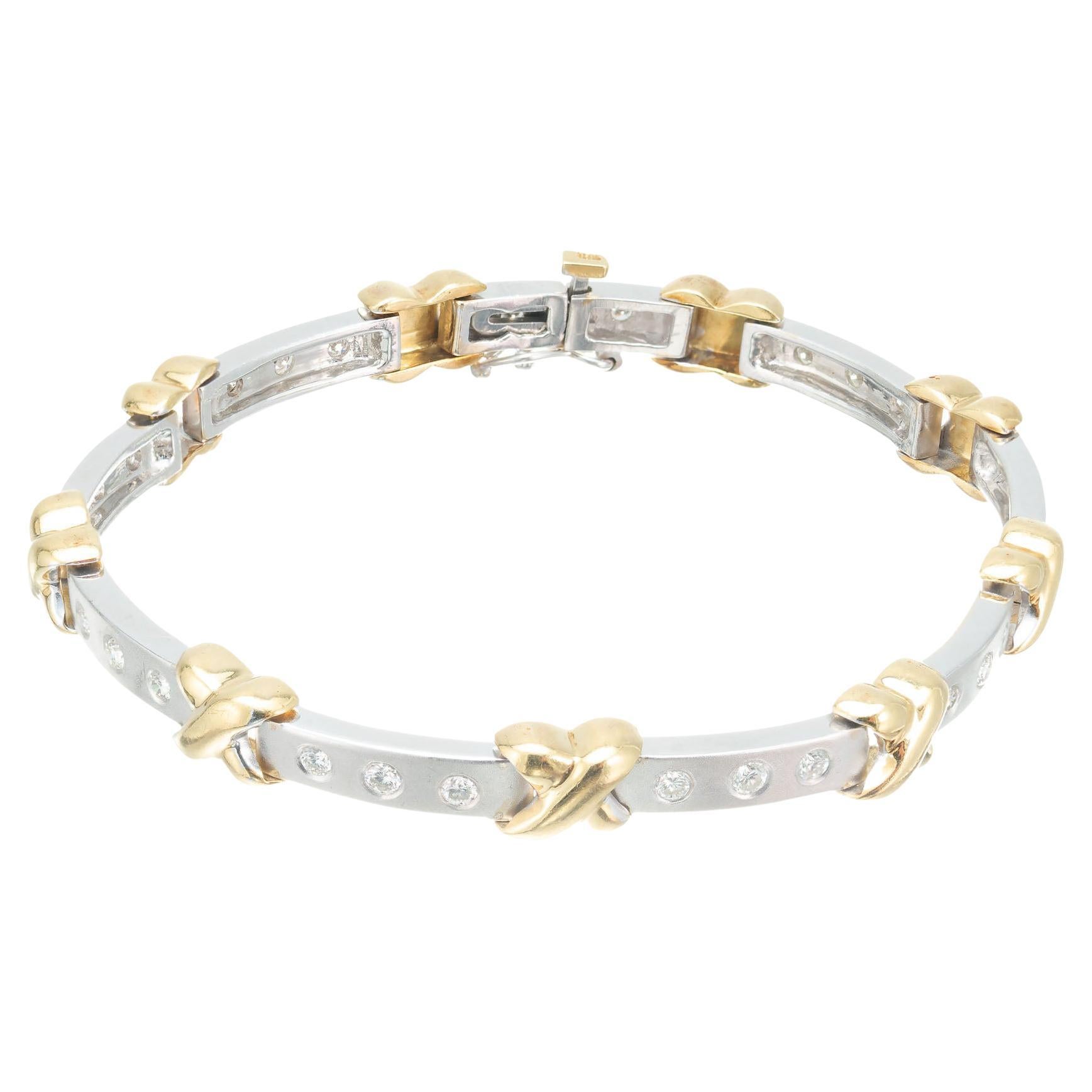 Diamond Two-Tone Gold ''X'' Bracelet For Sale