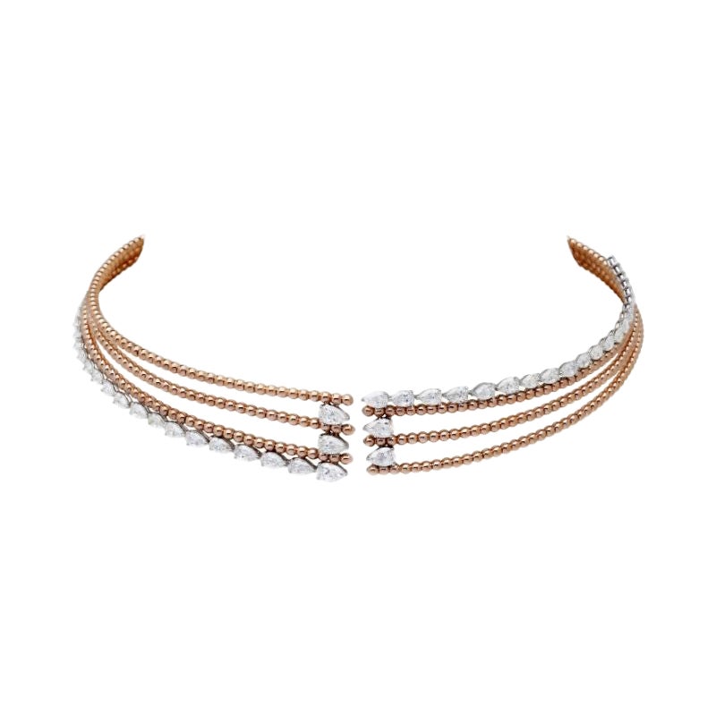 Gargantilla de cuentas de diamantes en dos tonos y varias filas, oro rosa y oro blanco de 18 quilates en venta