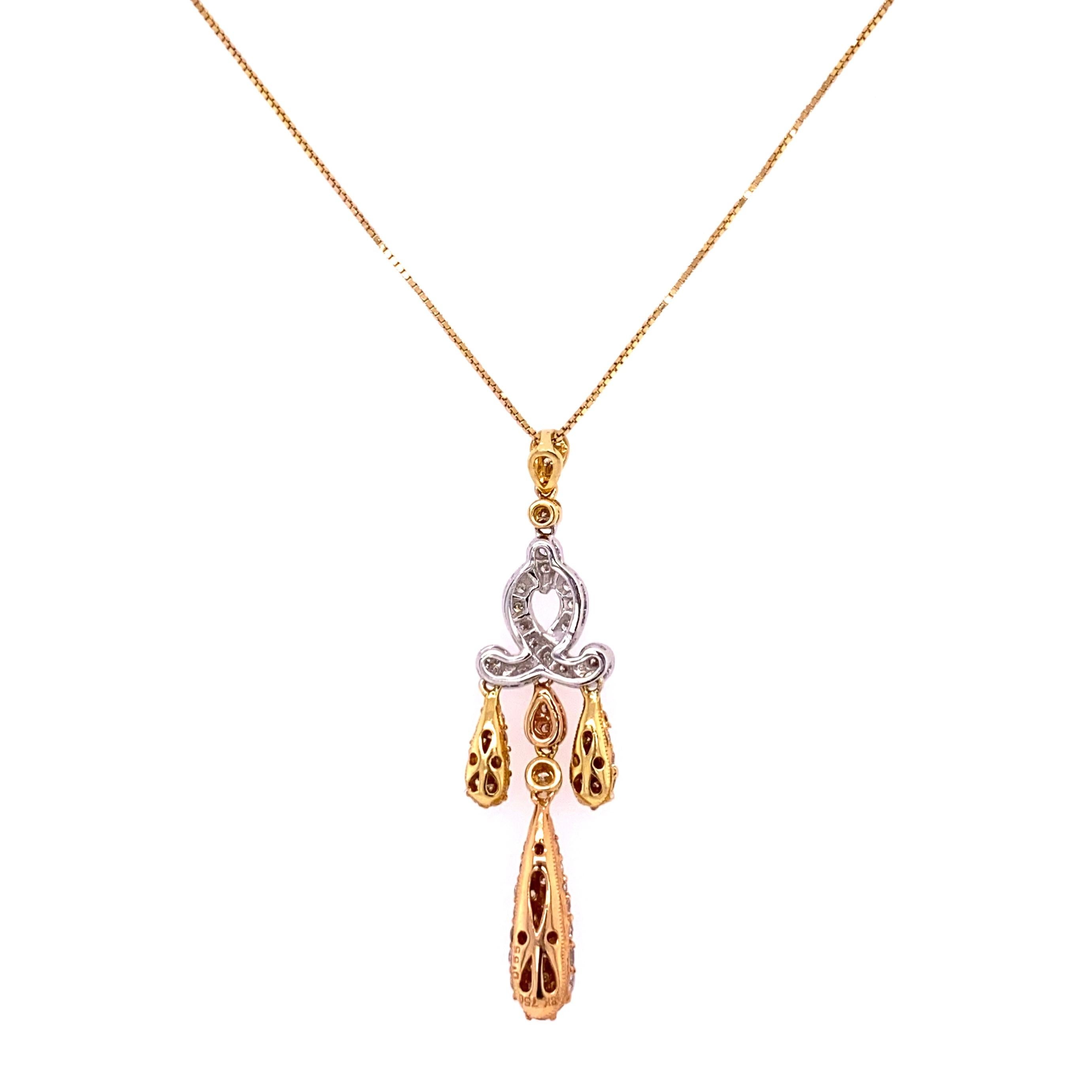 Moderno Collana a goccia con diamanti bicolore in oro bianco e giallo in vendita
