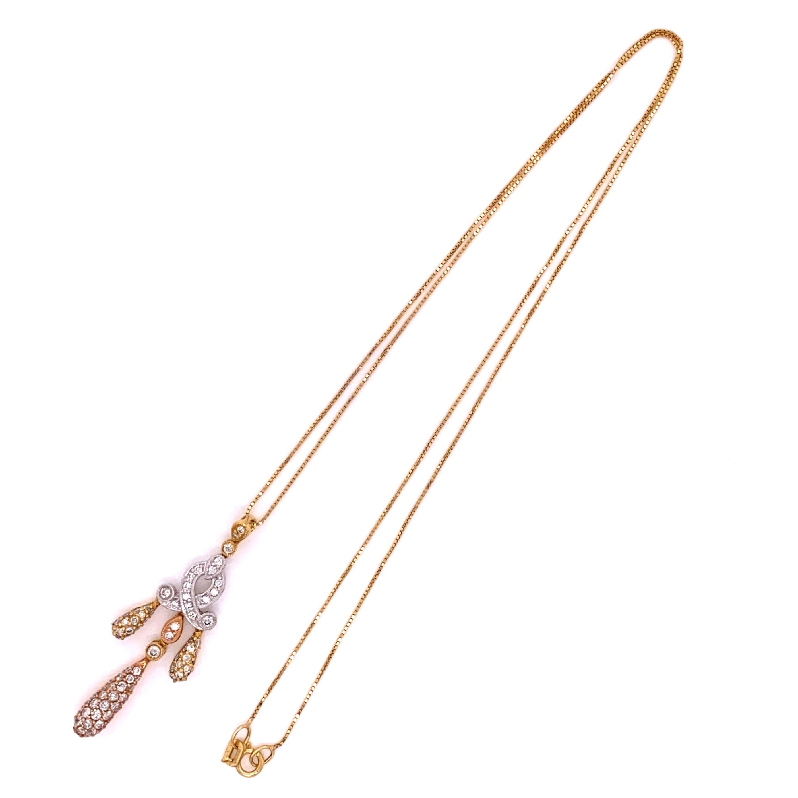 Taglio rotondo Collana a goccia con diamanti bicolore in oro bianco e giallo in vendita