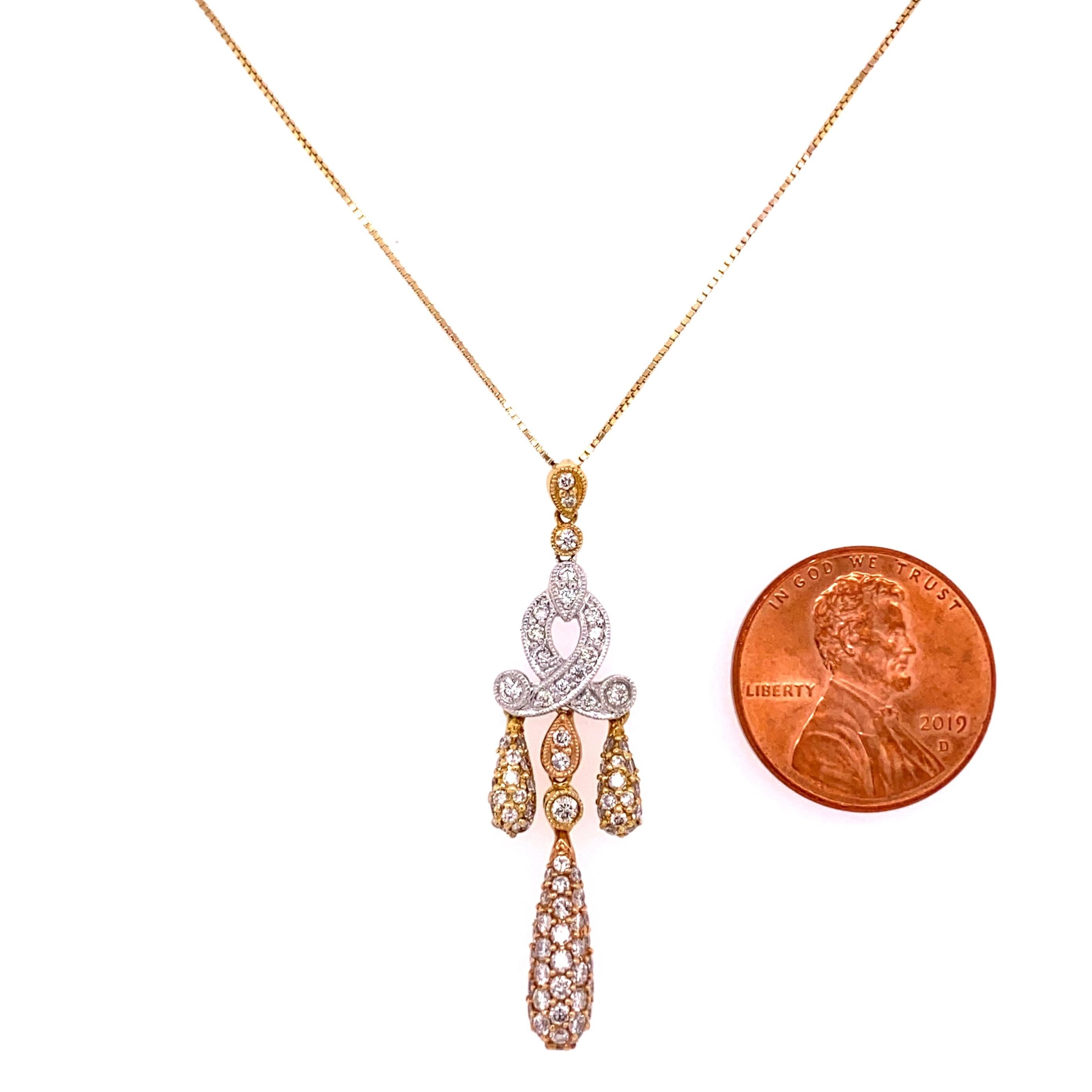 Collana a goccia con diamanti bicolore in oro bianco e giallo In condizioni ottime in vendita a Montreal, QC