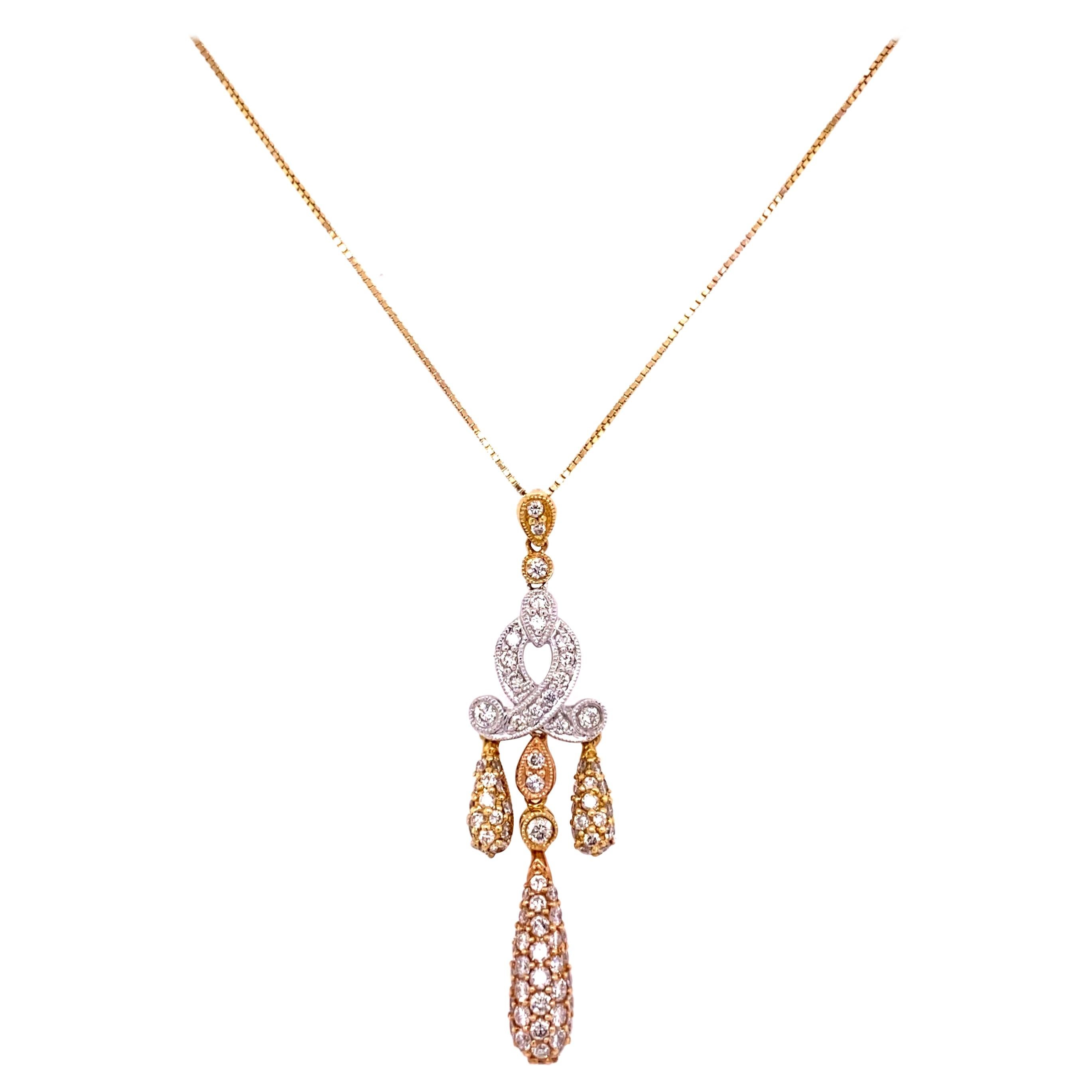 Diamond Two-Tone White and Yellow Gold Drop Necklace  