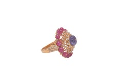 Bague en or 18 carats, diamants 1,20 carat, Tz 2,73 carats et rubis 6,28 carats