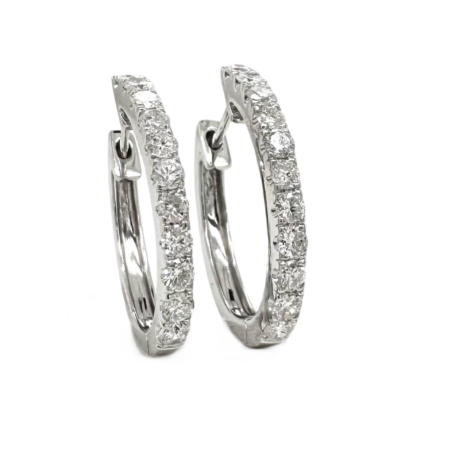 Women's Diamond U-Hoop Earrings in 14k White Gold For Sale