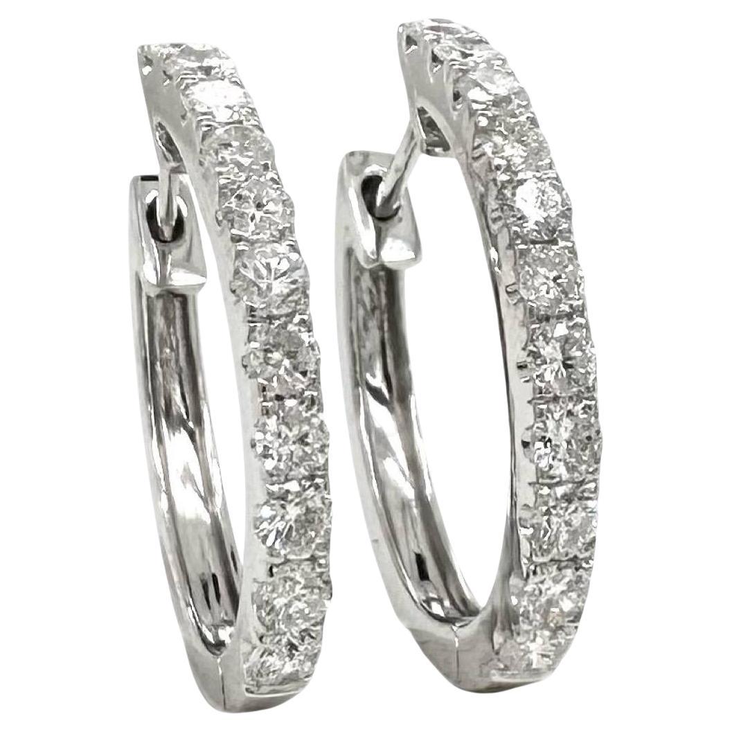 Diamond U-Hoop Earrings in 14k White Gold
