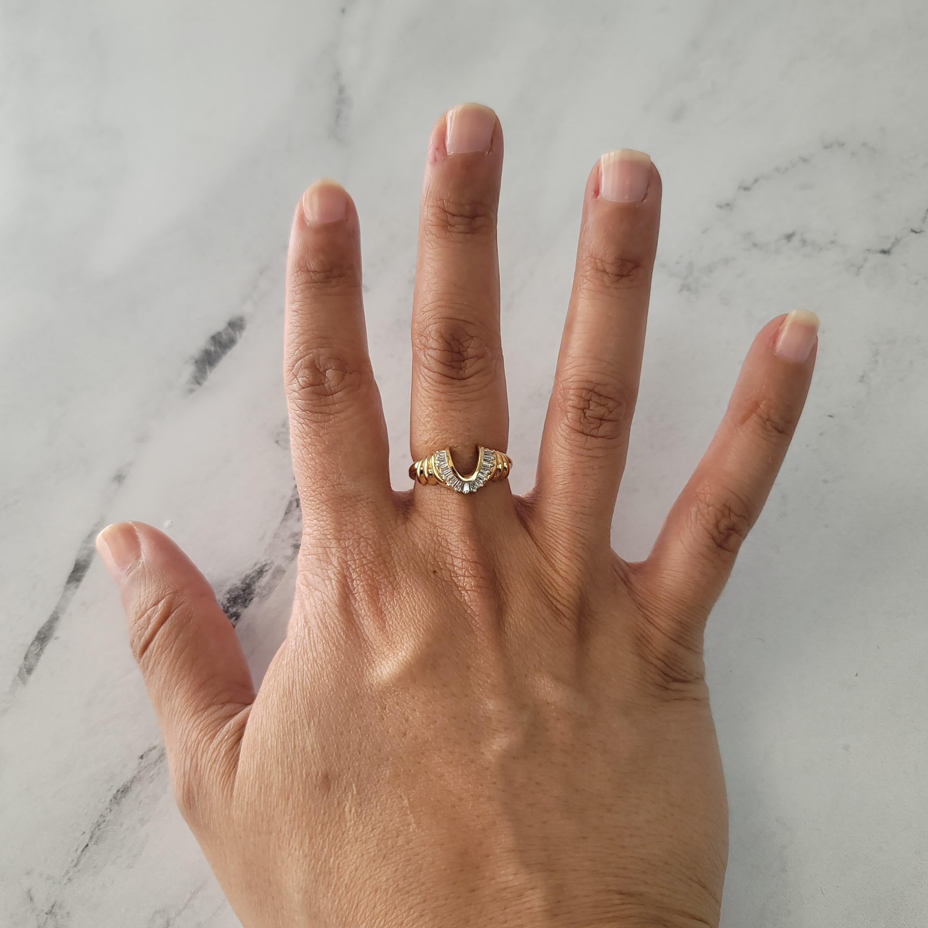 ♥ Ring Summary  ♥

Main Stone: Diamond
Approx. Carat Weight: .20cttw
Diamond Clarity: SI1
Diamond Color: G
Band Material: 14k Yellow Gold
Dimension Height: 10mm
Stone Cut: Baguette
**Ring Guard only
