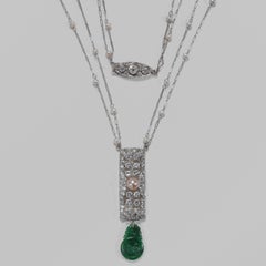 Diamond, Uncultured Pearl, Fine Jade, Platinum Necklace, Art Deco GIA Certified
