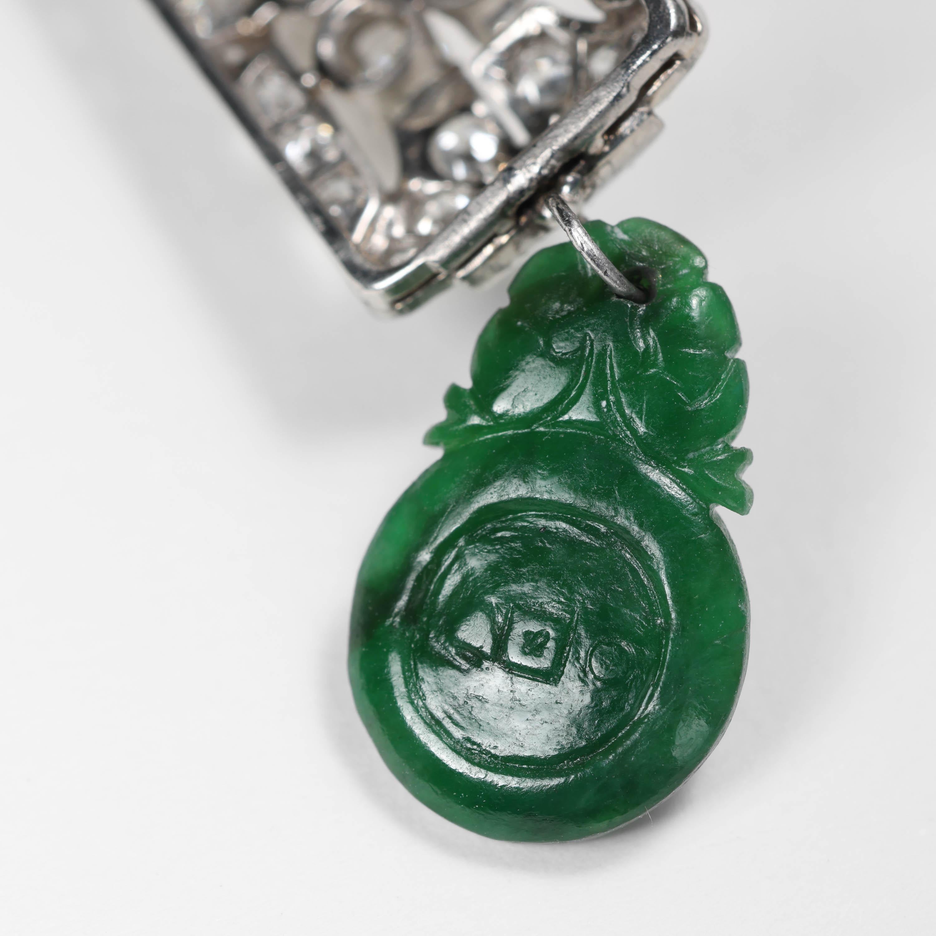 Collier Art déco en platine, perles non cultivées et jade fin certifié GIA en vente 3