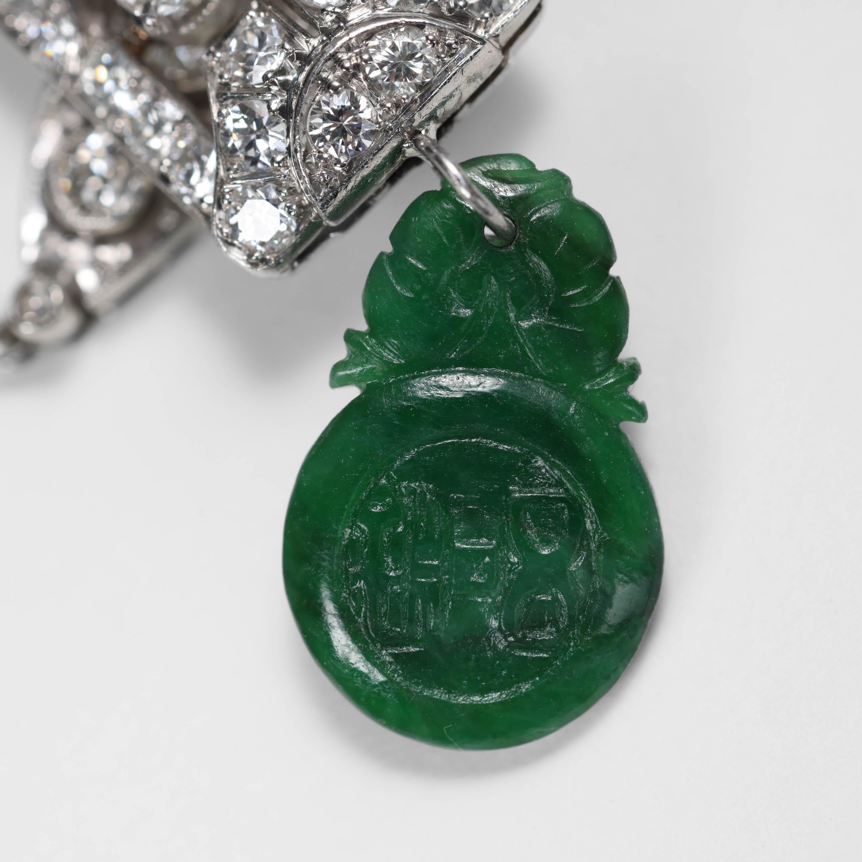 Collier Art déco en platine, perles non cultivées et jade fin certifié GIA en vente 4