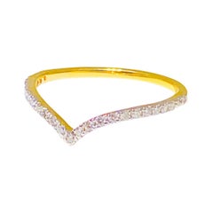 Diamond "V" Band, 18 Karat Yellow Gold Stackable Fashion Ring and Diamond Band