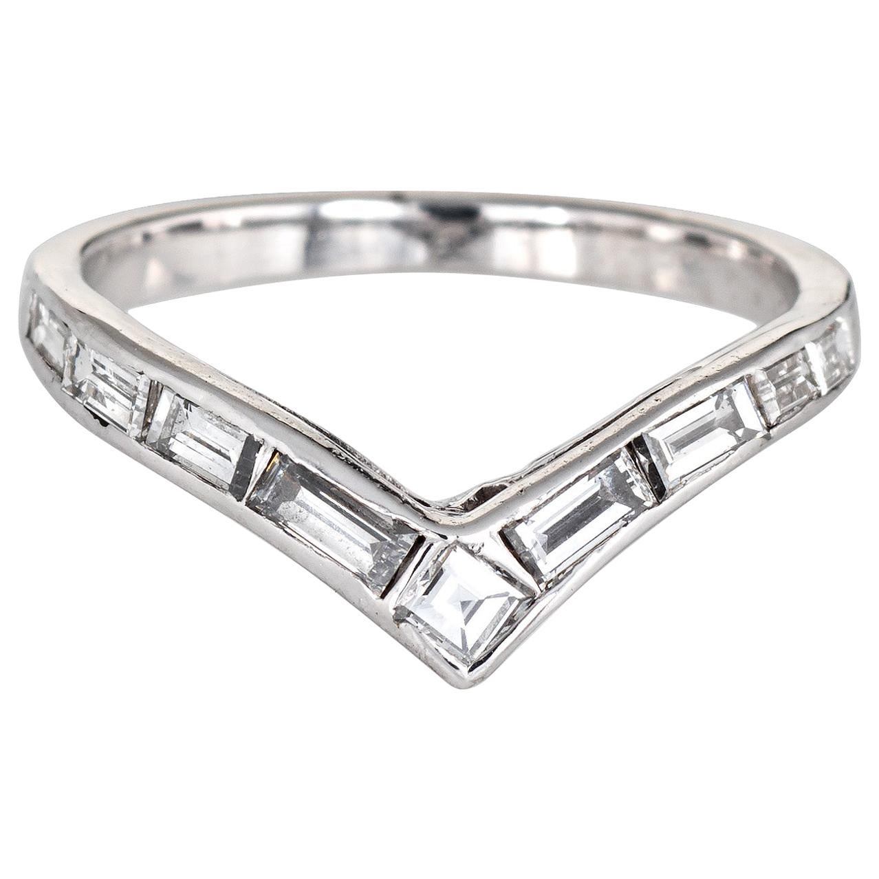 Diamond V Band Vintage Platinum Ring Mixed Cut Diamonds Estate Jewelry