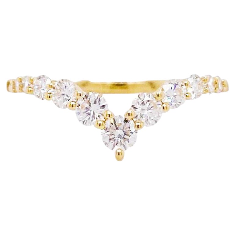 En venta: Anillo en V con Diamantes, Oro Amarillo, Anillo de Boda con Diamantes en Cascada/Apilable