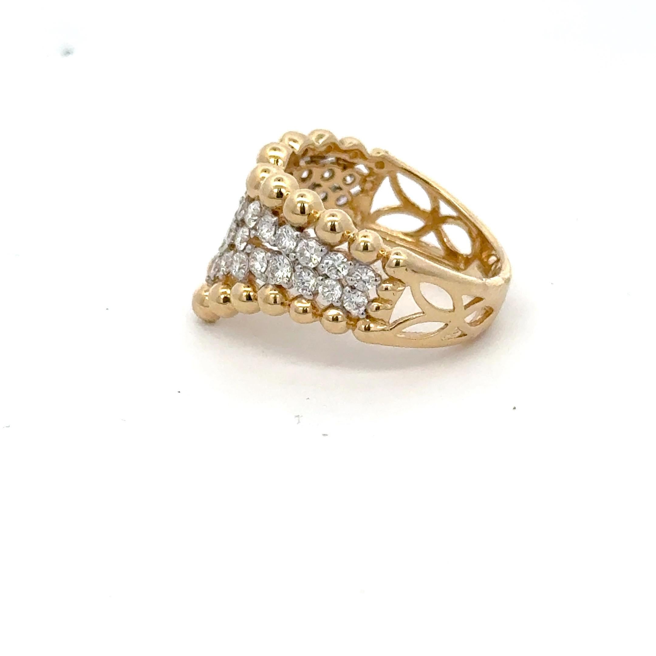 Diamant V Beaded Fashion Ring 0,92 Karat 14 Karat Gelbgold G-H SI 5,3 Gramm (Zeitgenössisch) im Angebot