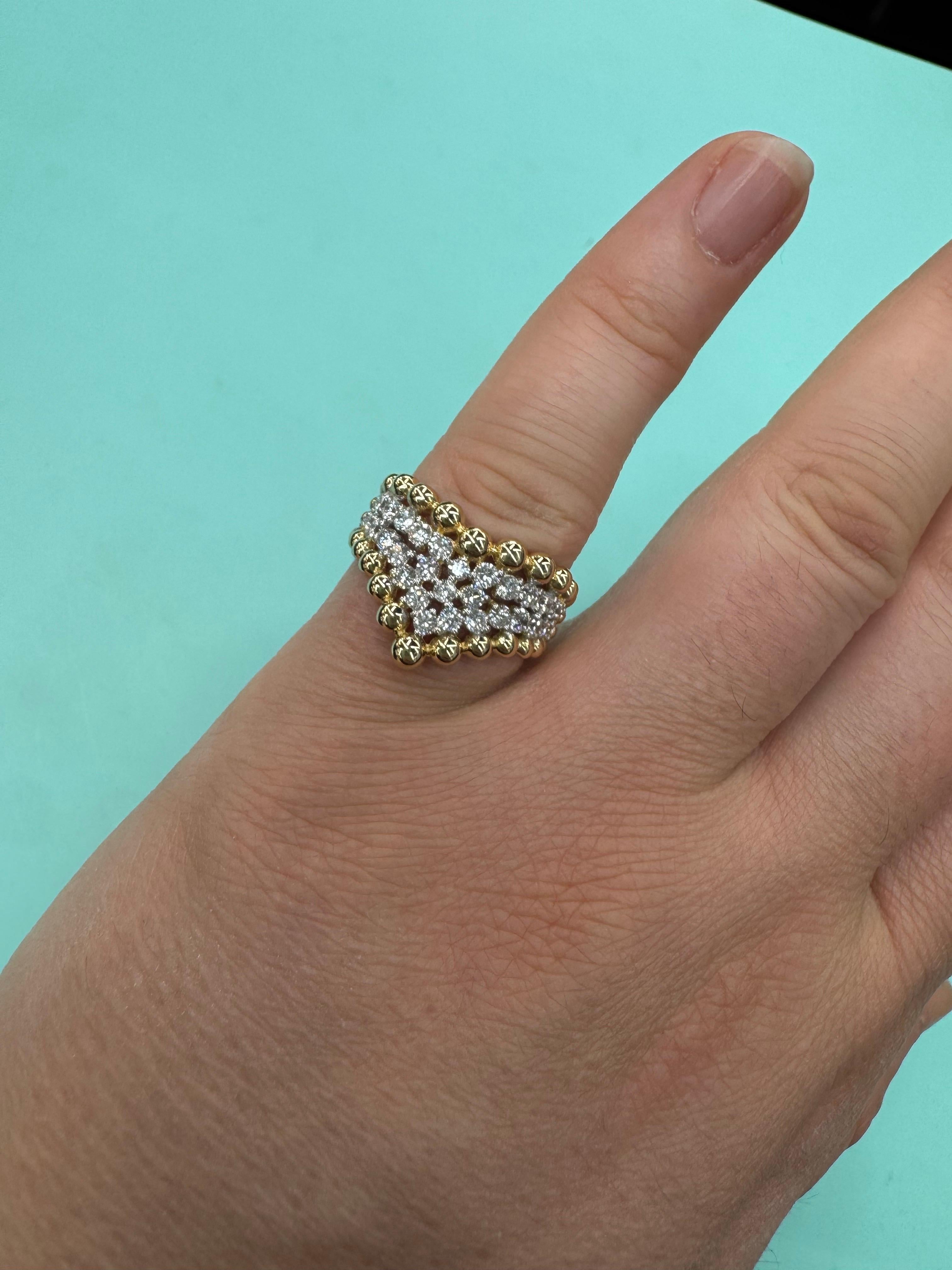 Diamant V Beaded Fashion Ring 0,92 Karat 14 Karat Gelbgold G-H SI 5,3 Gramm (Rundschliff) im Angebot