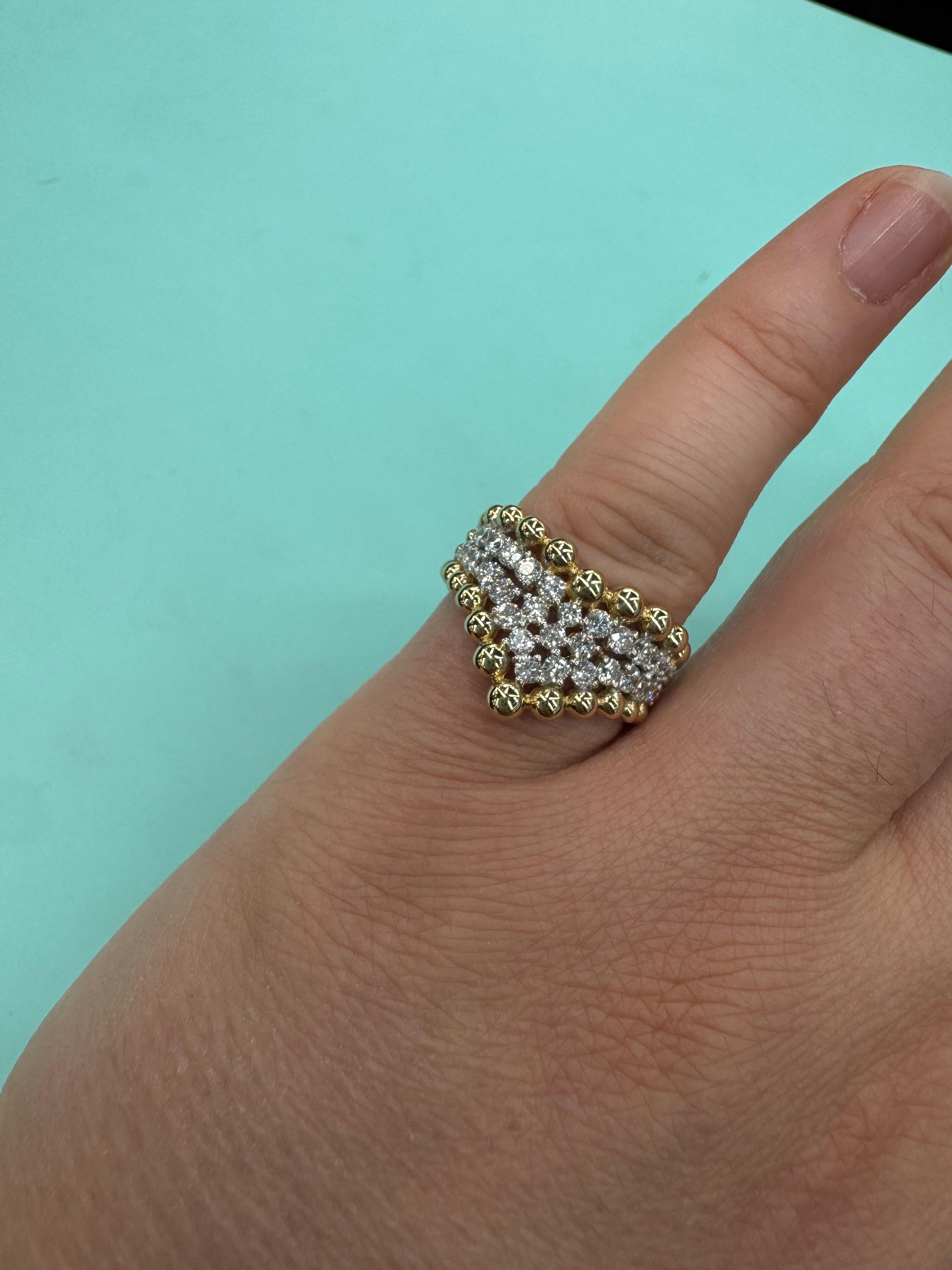 Diamant V Beaded Fashion Ring 0,92 Karat 14 Karat Gelbgold G-H SI 5,3 Gramm Damen im Angebot