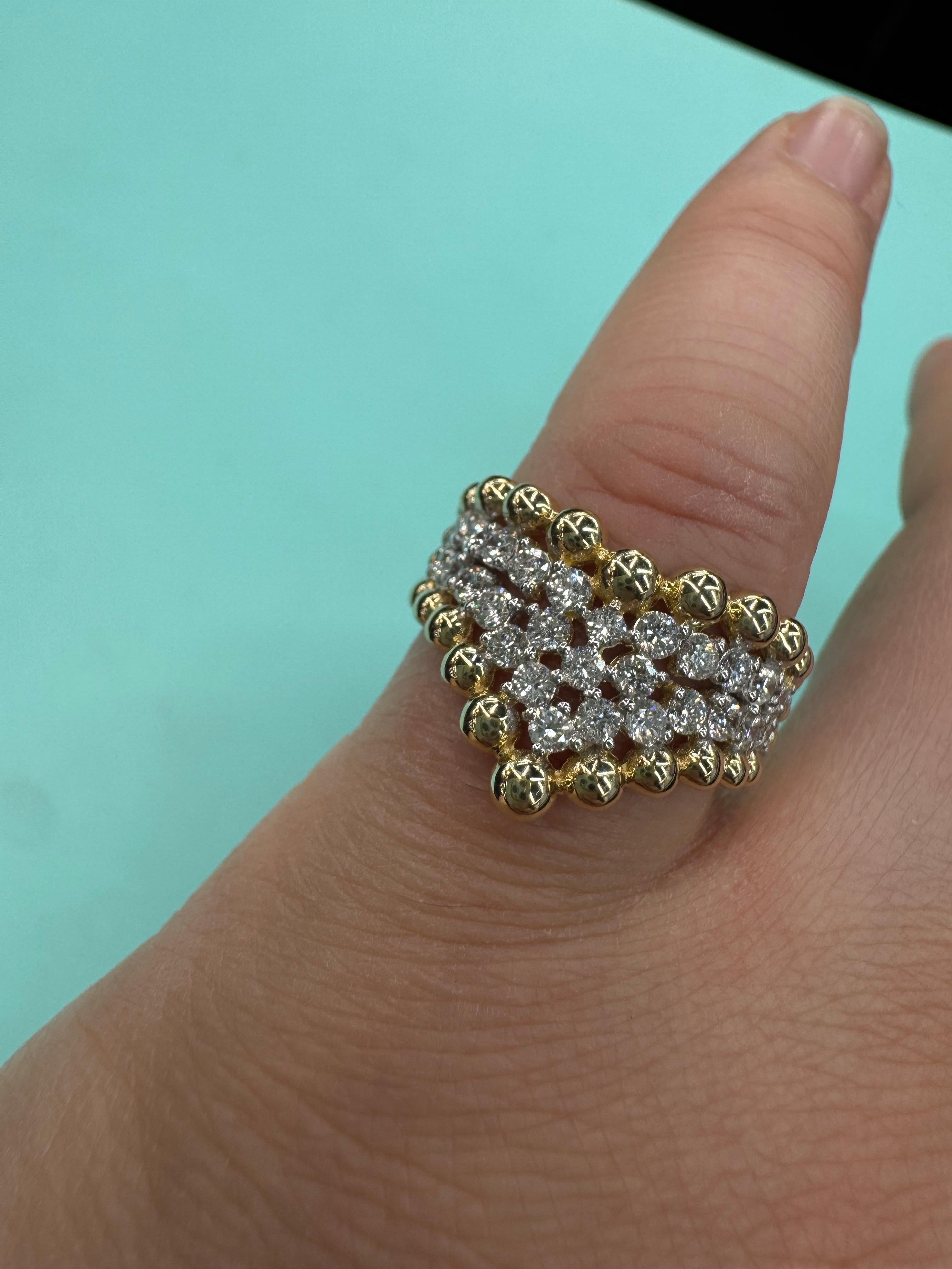 Diamant V Beaded Fashion Ring 0,92 Karat 14 Karat Gelbgold G-H SI 5,3 Gramm im Angebot 1