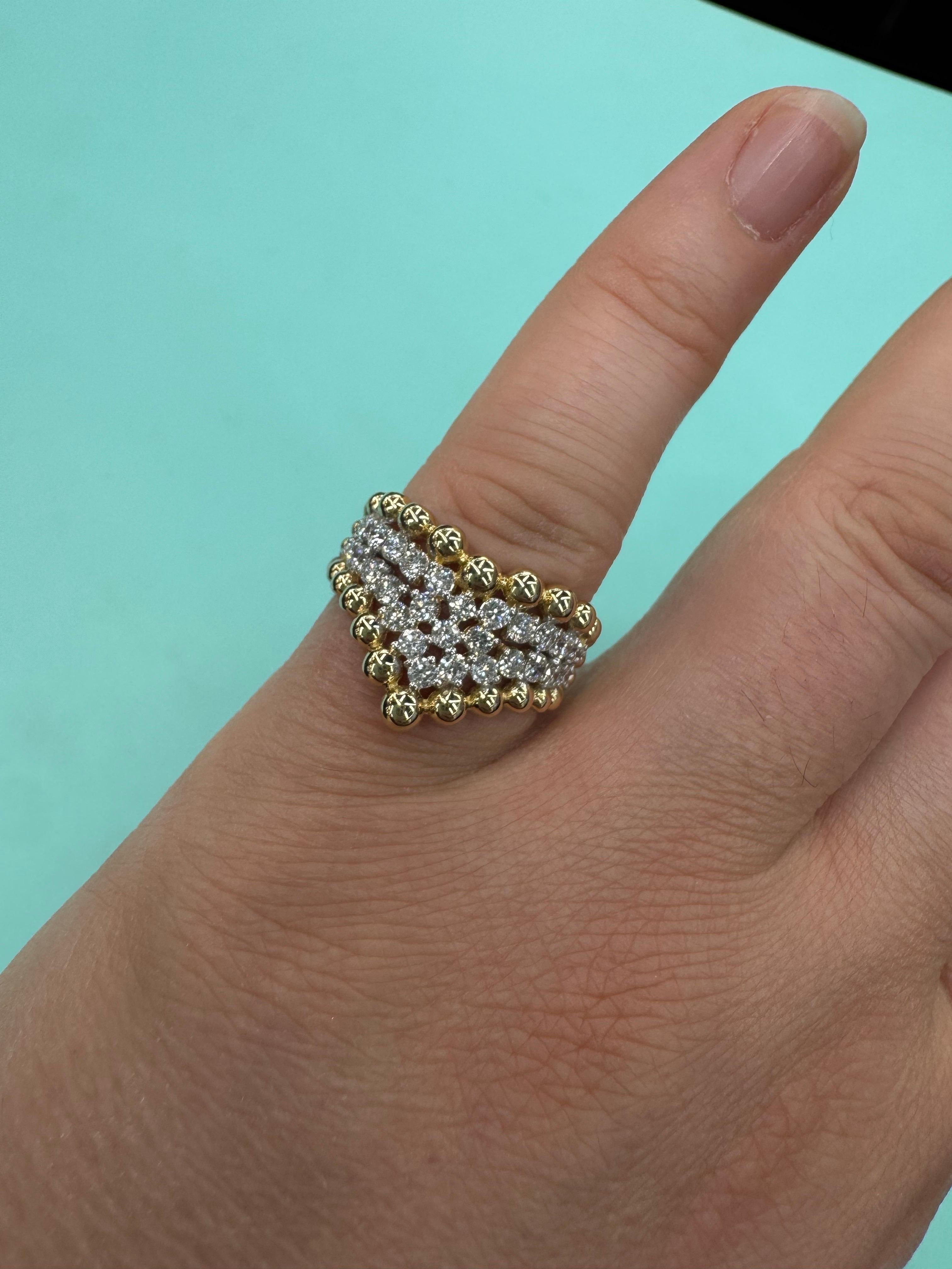 Diamant V Beaded Fashion Ring 0,92 Karat 14 Karat Gelbgold G-H SI 5,3 Gramm im Angebot 2