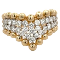 Diamant V Beaded Fashion Ring 0,92 Karat 14 Karat Gelbgold G-H SI 5,3 Gramm