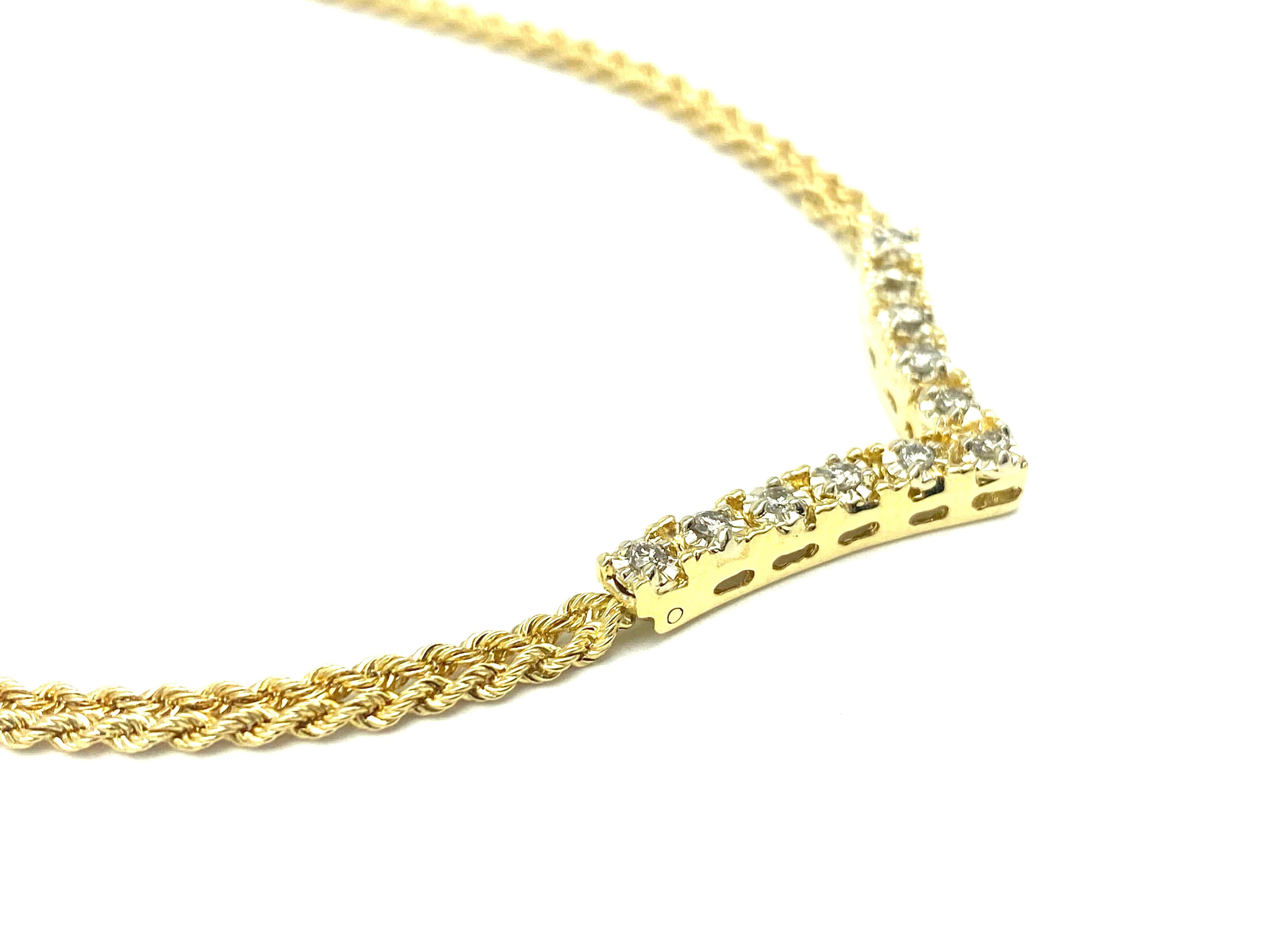 Diamant V-Halskette 14 Karat Pave .25 Karat Diamantschliff Seilkette mit Diamantschliff im Zustand „Hervorragend“ in Laguna Hills, CA