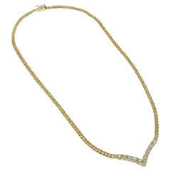 Diamant V-Halskette 14 Karat Pave .25 Karat Diamantschliff Seilkette mit Diamantschliff