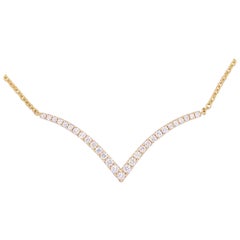 Diamond Curved V Bar Necklace .30 Carats in 14 Karat Yellow Gold Stationary