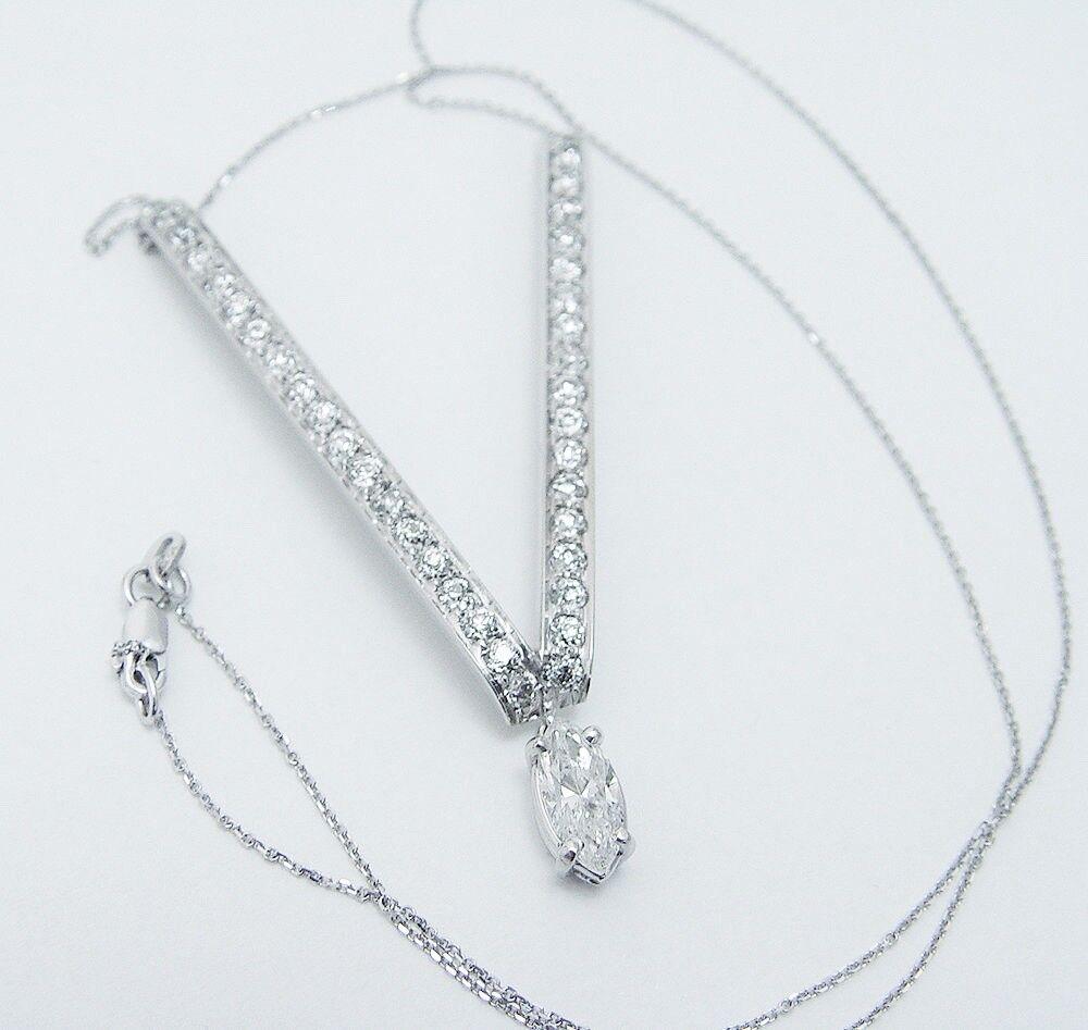 Diamond V Necklace Platinum & 14K White Gold 1.96 TDW For Sale 6