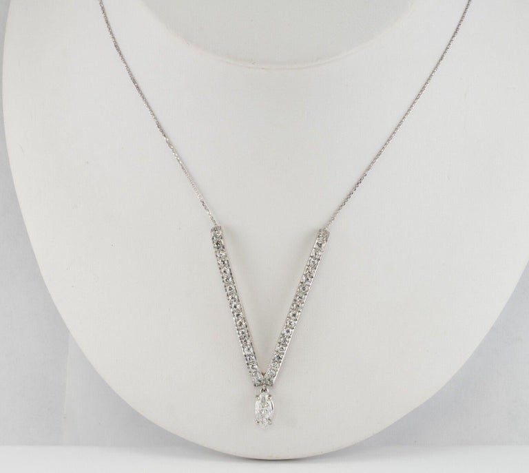Diamond V Necklace Platinum and 14K White Gold 1.96 TDW For Sale at 1stDibs