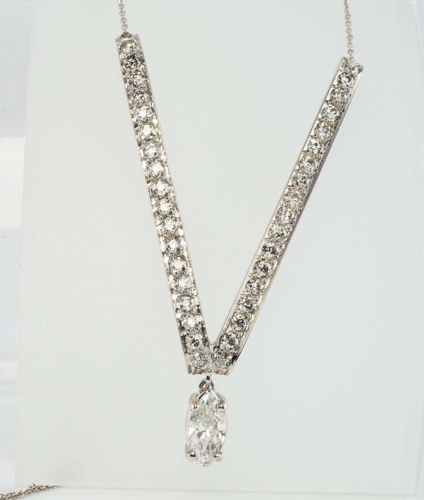 Marquise Cut Diamond V Necklace Platinum & 14K White Gold 1.96 TDW For Sale