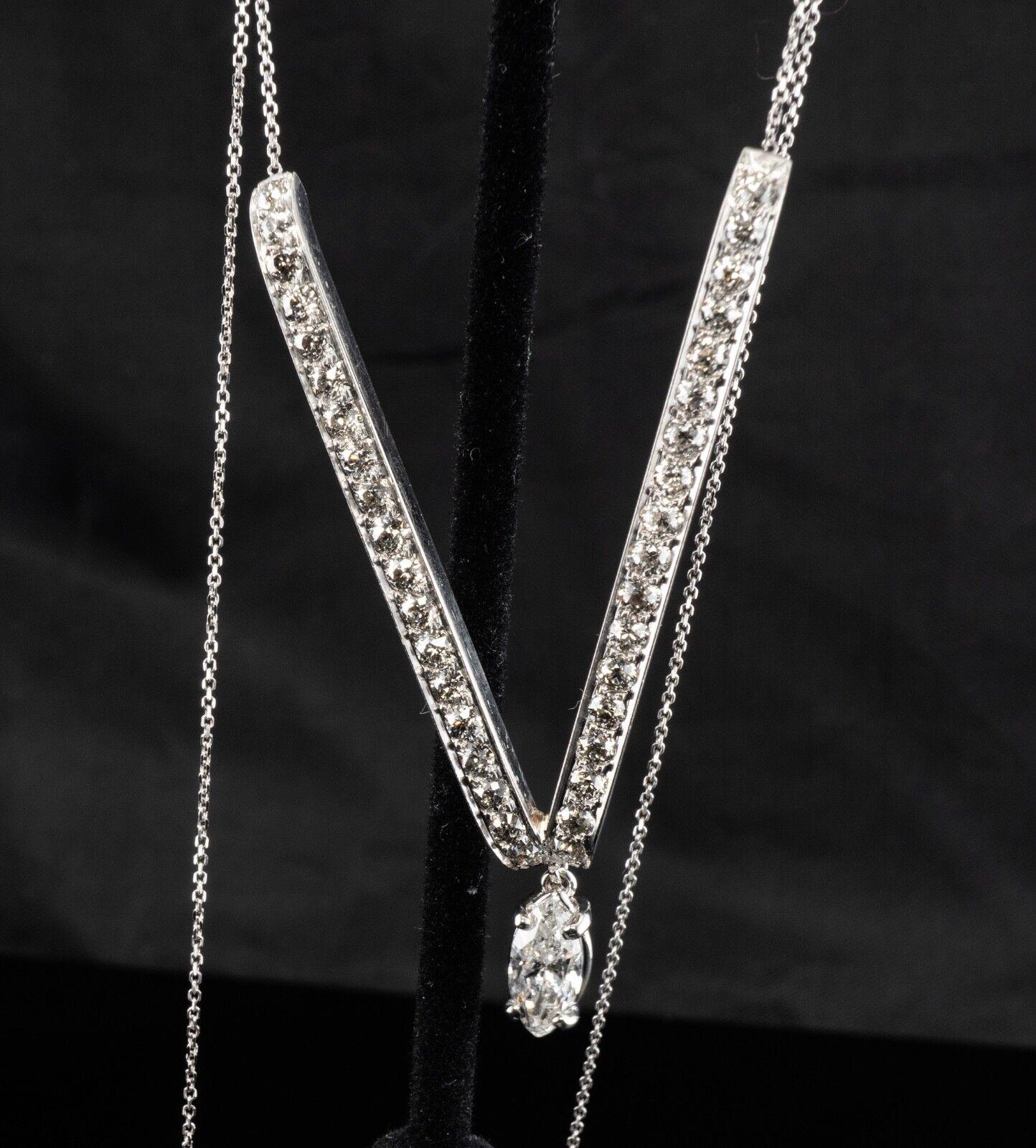 Diamond V Necklace Platinum & 14K White Gold 1.96 TDW In Good Condition For Sale In East Brunswick, NJ
