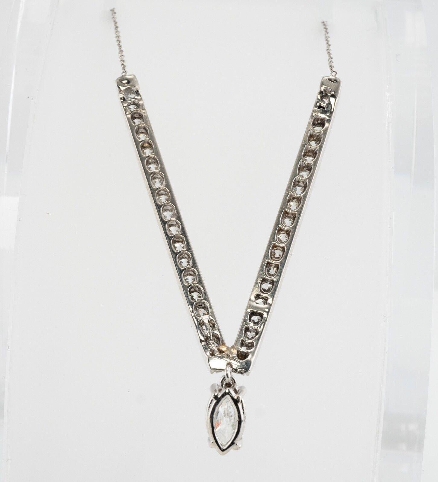 Women's Diamond V Necklace Platinum & 14K White Gold 1.96 TDW For Sale