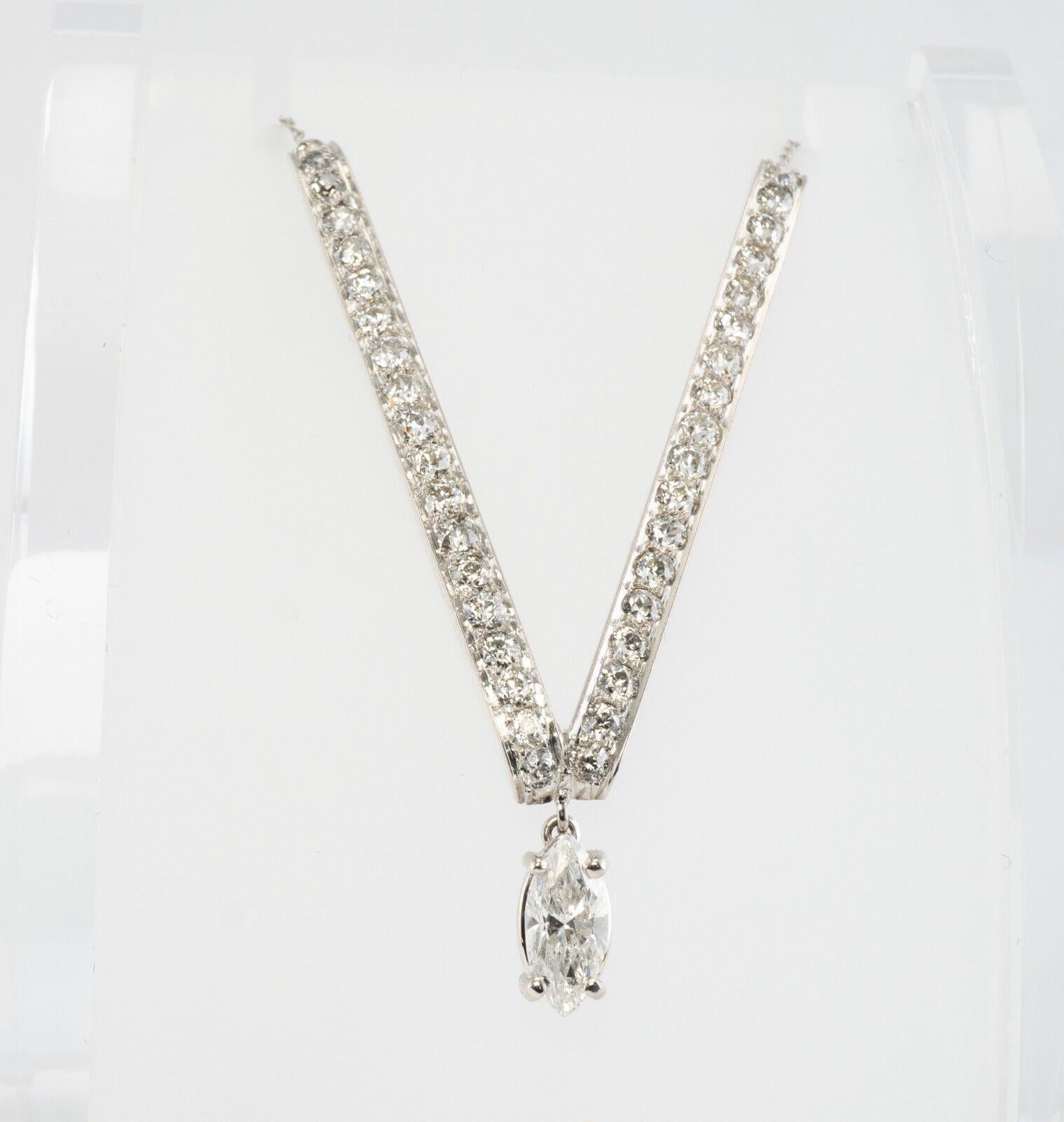 Diamond V Necklace Platinum & 14K White Gold 1.96 TDW For Sale 3