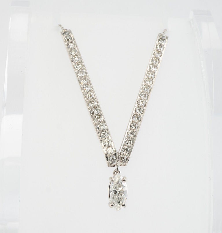 Diamond V Necklace Platinum and 14K White Gold 1.96 TDW For Sale at 1stDibs