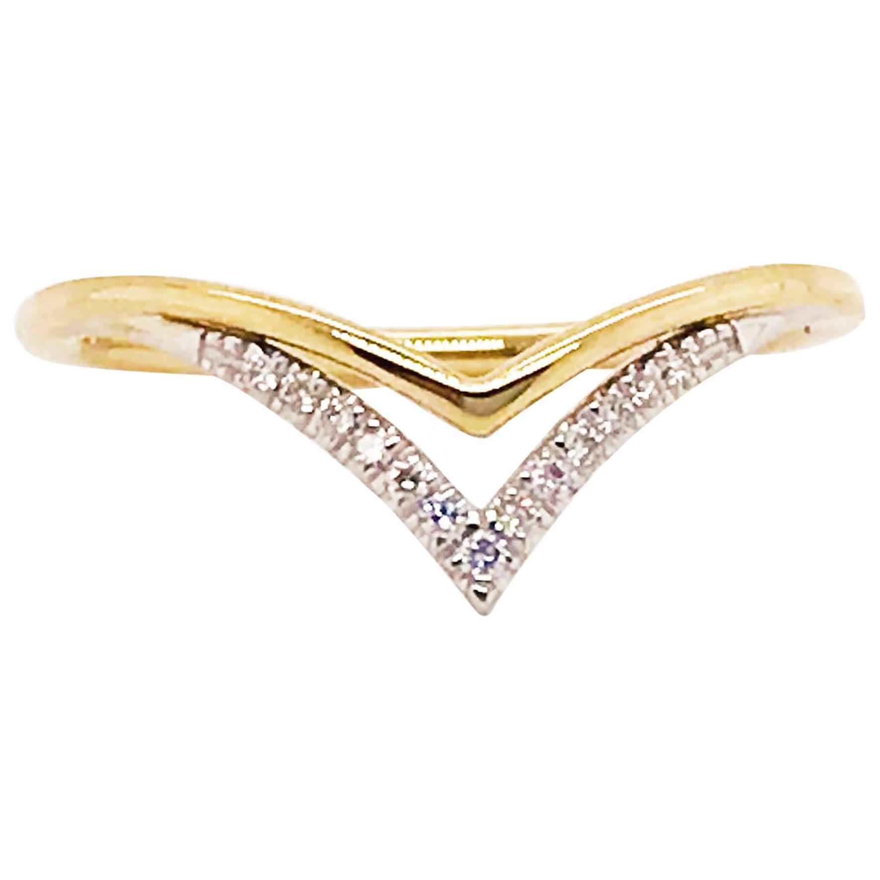 Diamond V Ring, 14 Karat Yellow Gold and White Gold Diamond Double V Band