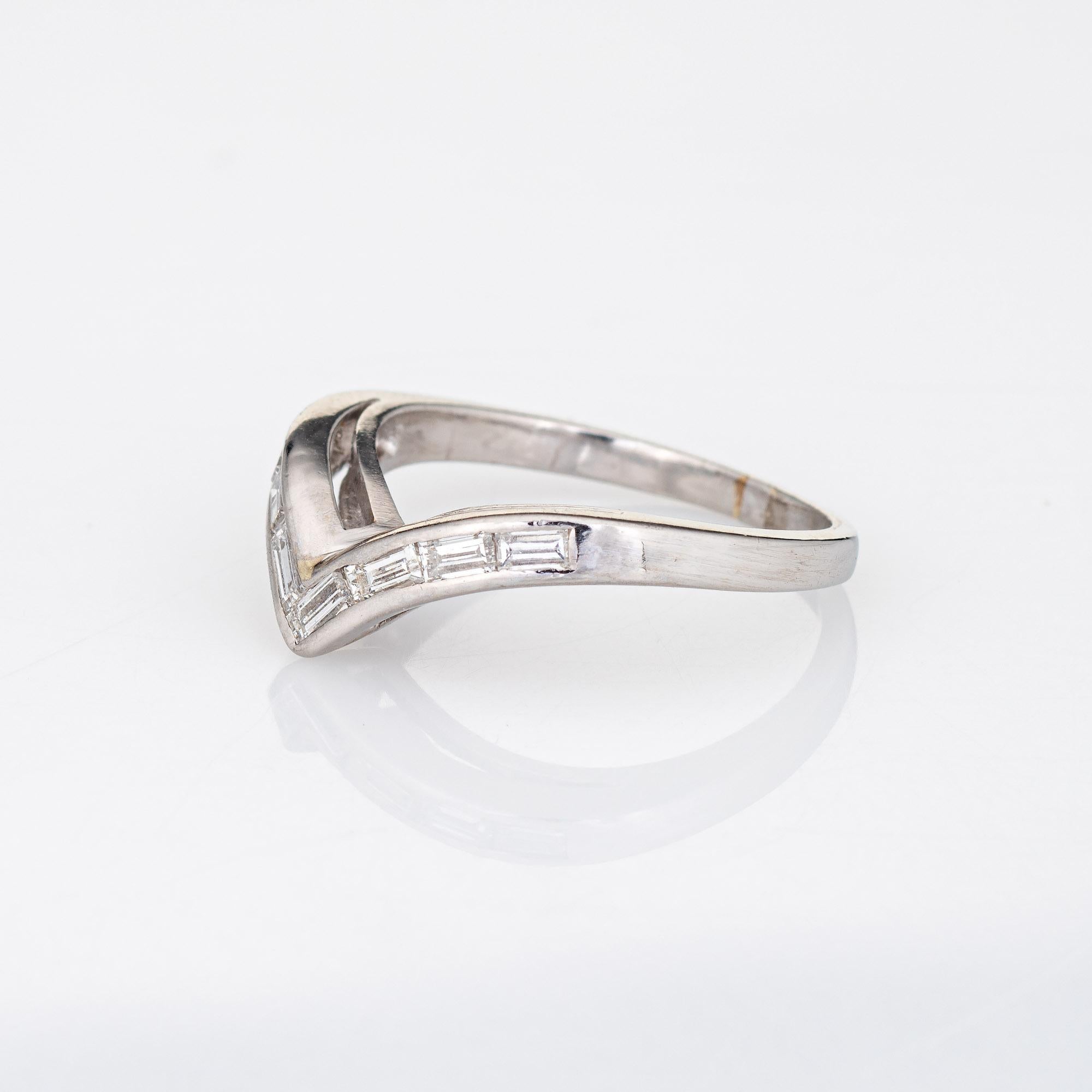 Modern Diamond V Ring Vintage Platinum Sz 5 1/2 Wedding Band Estate Fine Jewelry 