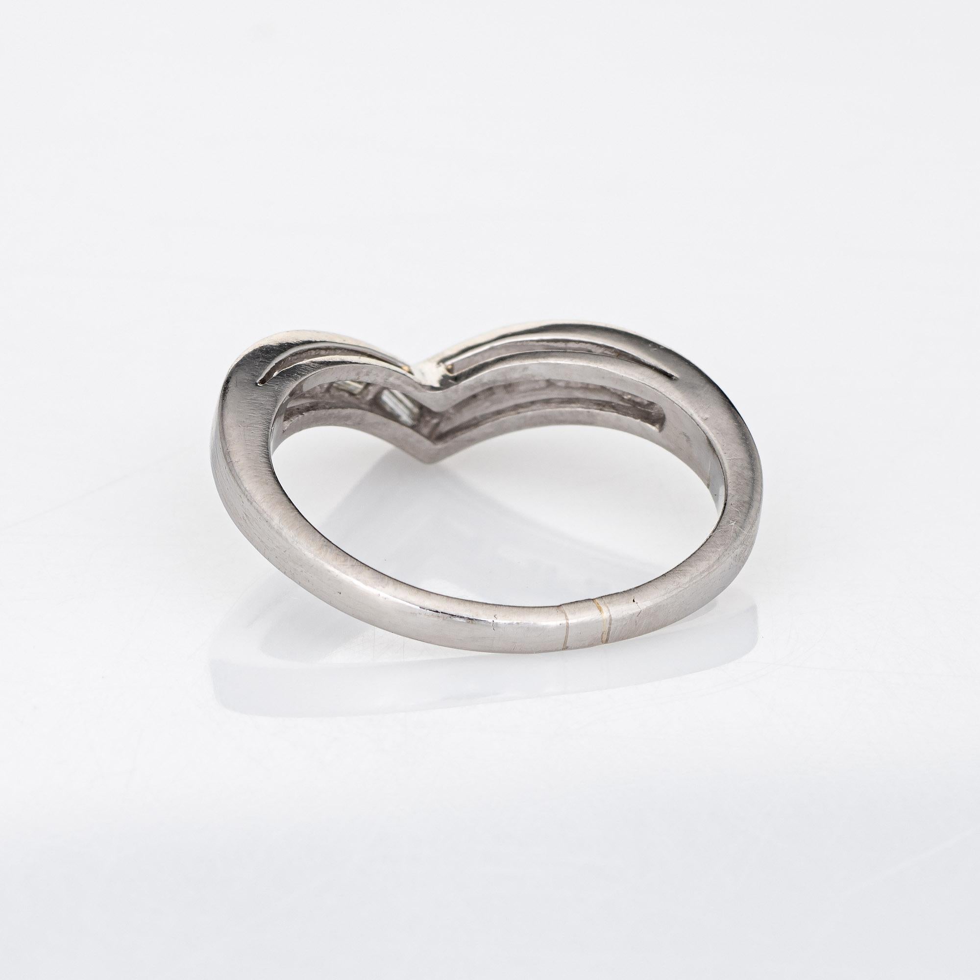 Baguette Cut Diamond V Ring Vintage Platinum Sz 5 1/2 Wedding Band Estate Fine Jewelry 