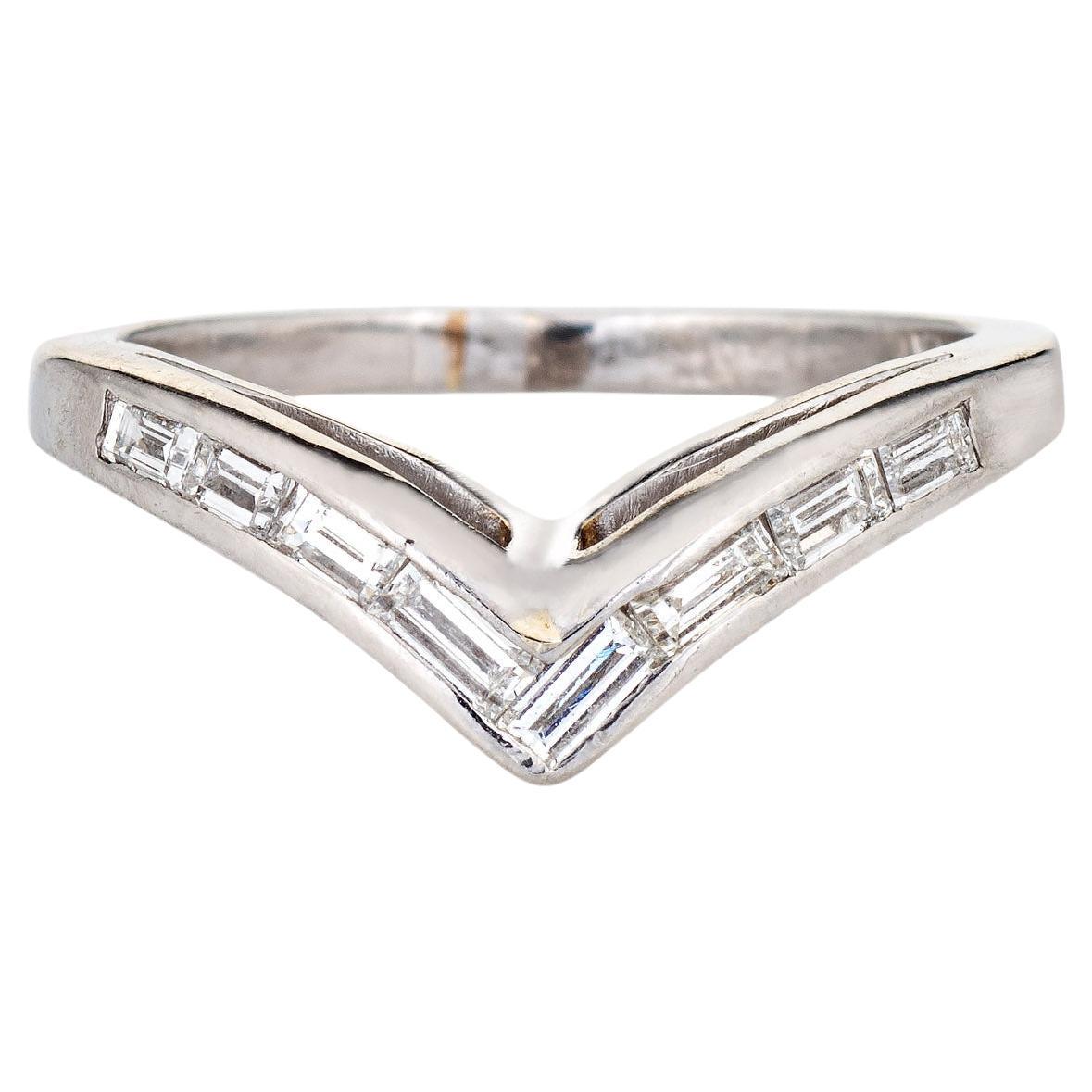 Diamond V Ring Vintage Platinum Sz 5 1/2 Wedding Band Estate Fine Jewelry 