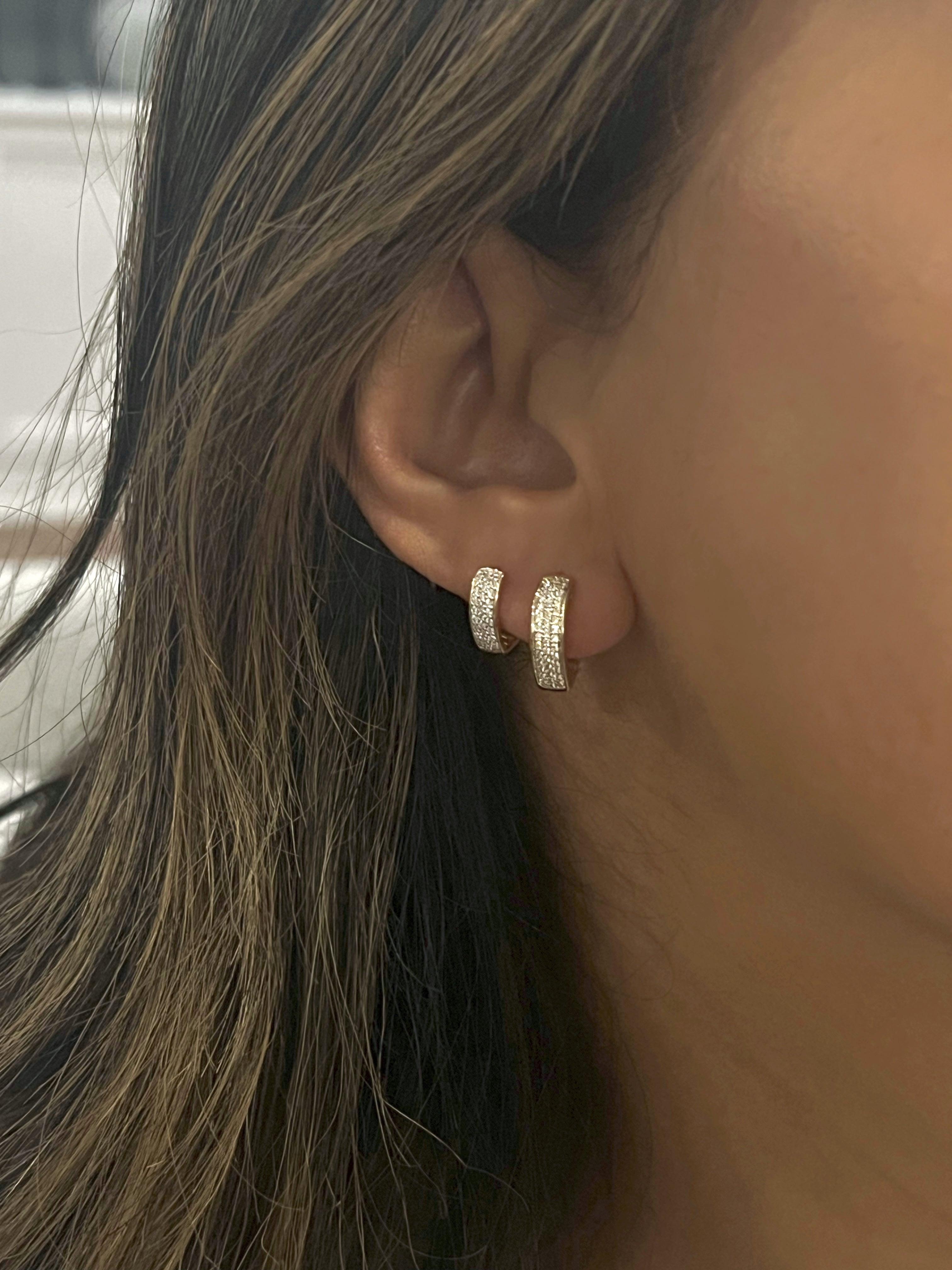 Contemporary Diamond V Shape Gold Hoop Earrings For Sale