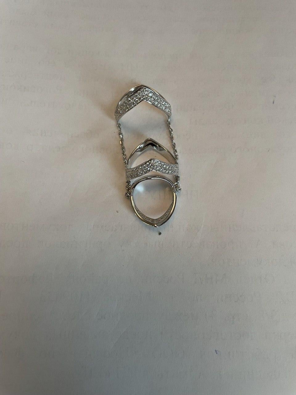 Diamond V Shaped Chain Statement Chevron 18 Karat White Gold Pave Statement Ring For Sale 2